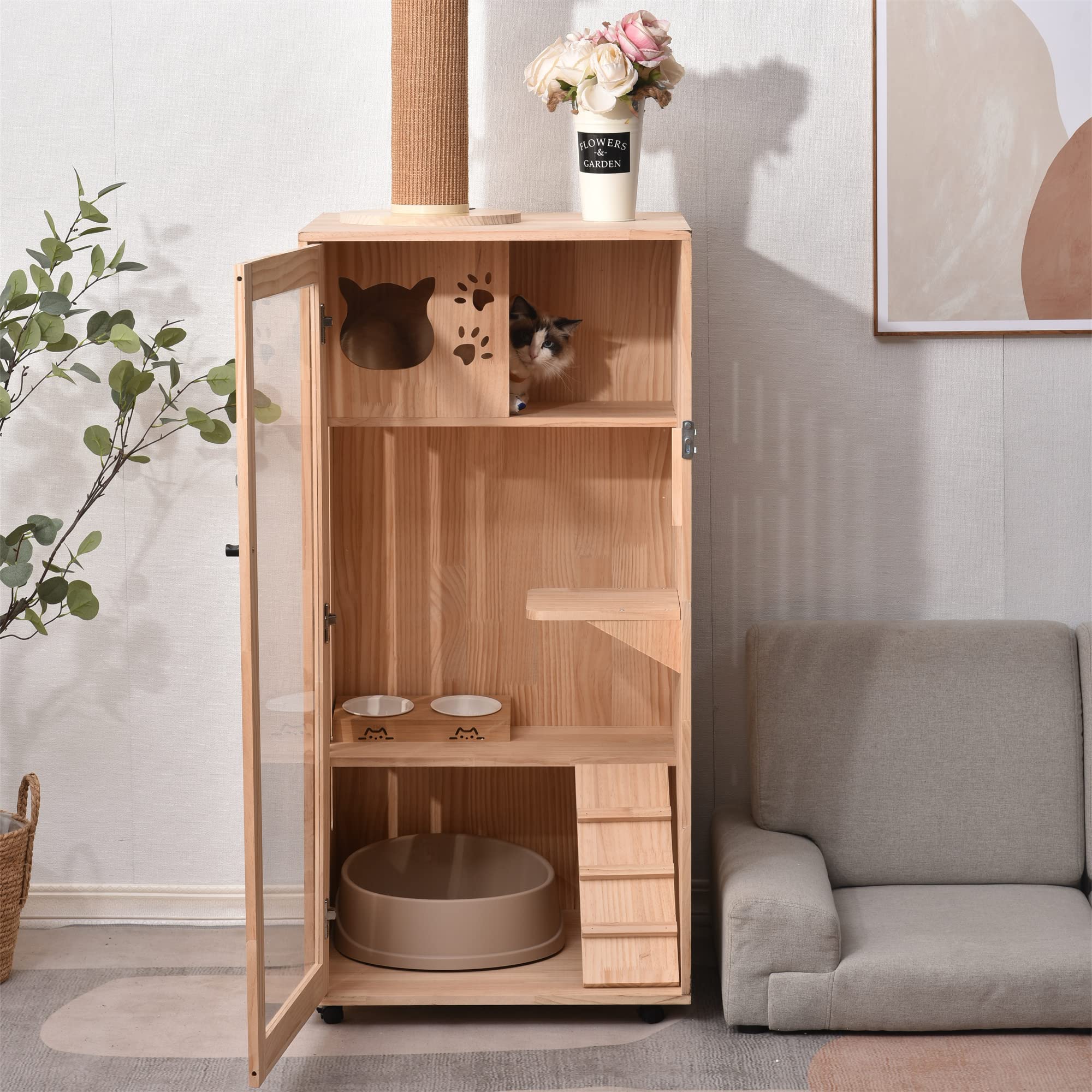 Amazon.co.jp: 猫 ケージ キャットケージ 3段 木製フレーム 広々 大型