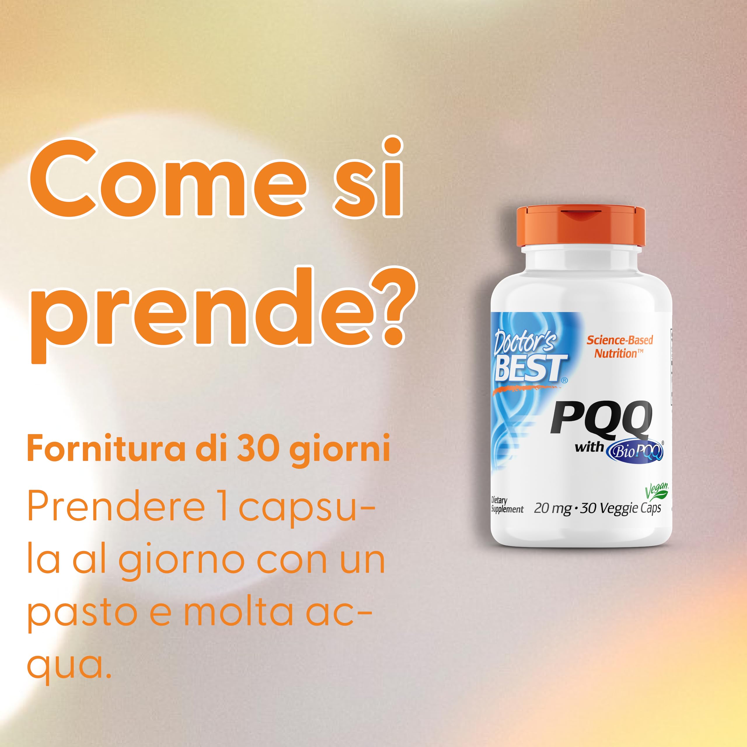 Doctor's Best, PQQ (Pyrroloquinoline Quinone), con BioPQQ, 20mg, 30 Capsule vegane, Altamente Dosato, Testato in Laboratorio, Senza Soia, Senza Glutine, non OGM