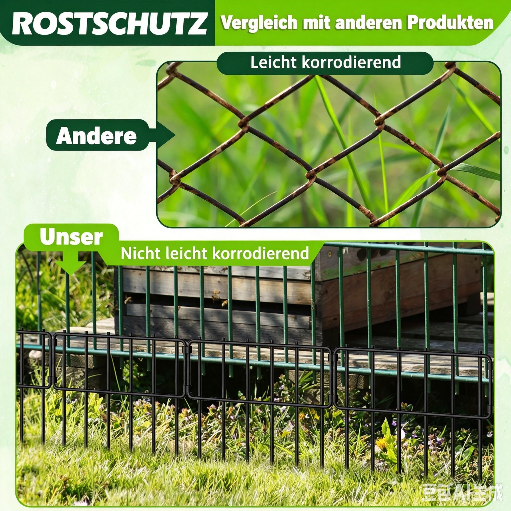 25 Stück Tier-Absperrzaun, 43,2 cm (H) x 8,27 m (L), dekorativer Zaun, rostfreier Metalldraht, Gartenzaun, Hundekaninchen, Erdspieße, Zaun für den Garten