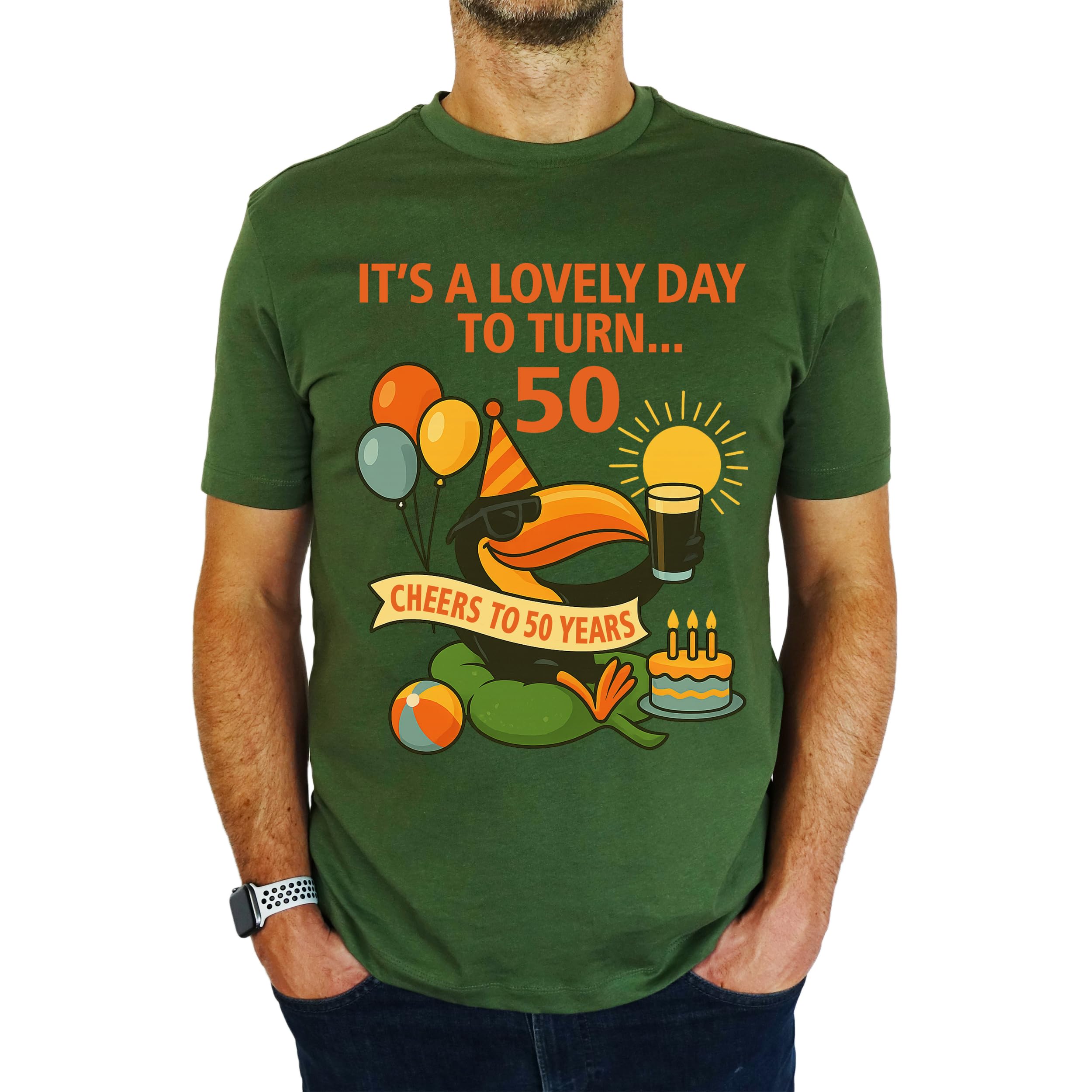 My Generation Gifts Men's Earthy Green It's A Lovely Day To Turn 50 Toucan - 50Th Birthday Gift | Present T-Shirt L
