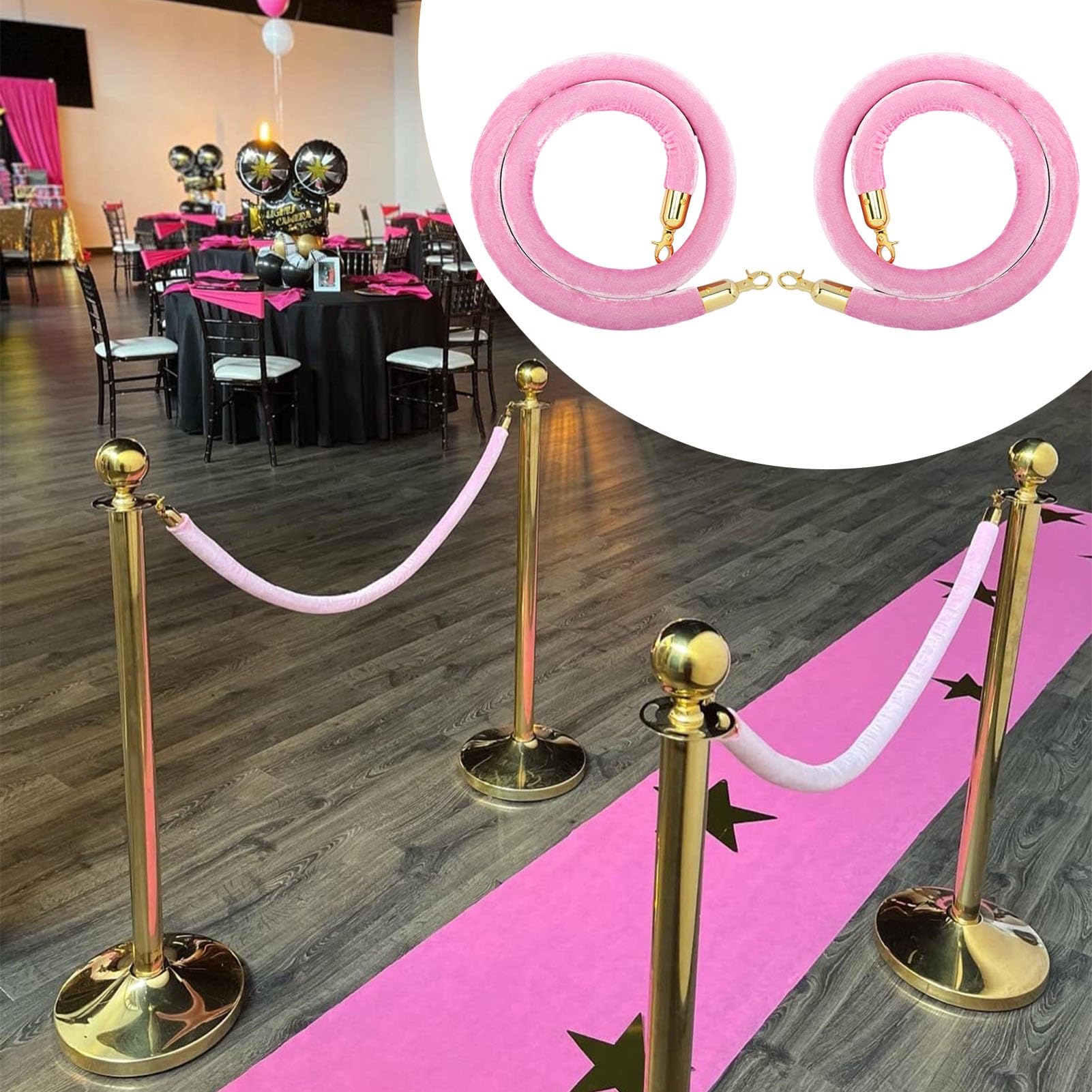 Amazon.com: NUNETH 2 Pack Stanchion Velvet Rope Gold Hooks Pink, 5