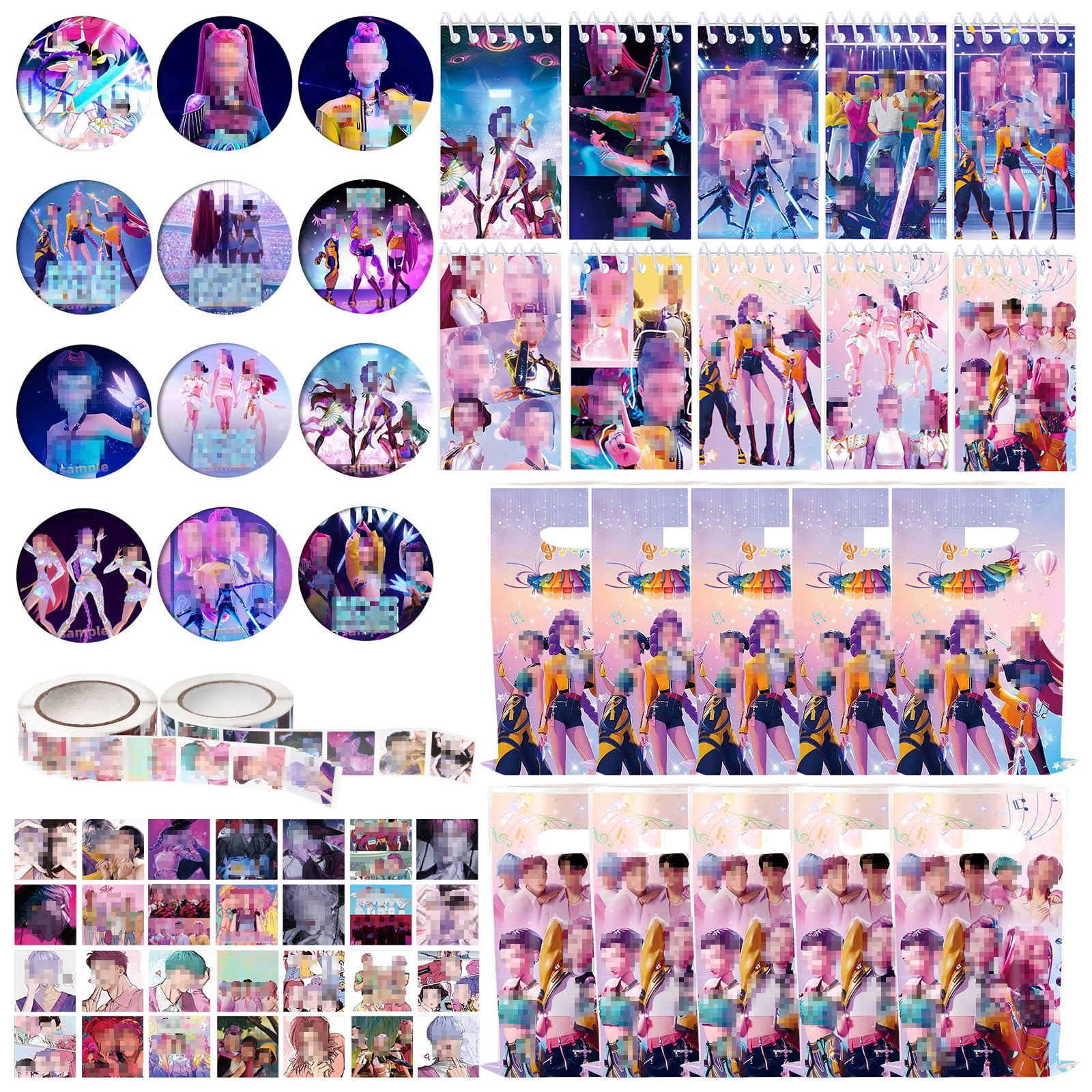 Luchild Party Bag Fillers Favours Kids- Kpop Birthday Party Favors with Gift Bags Spiral Notebooks Badge Stickers Anime Give Away Birthday Goodie Bag Fillers Pinata Filler Party Prizes for Boys Girls
