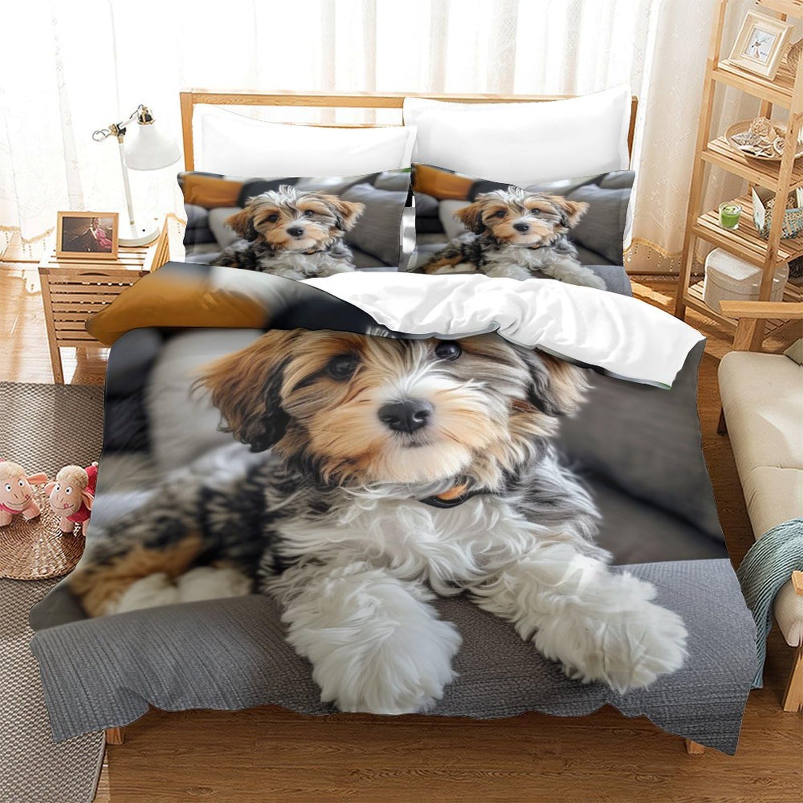 XPASHIQWC 3D Printed Cockapoo Bedding Set Microfiber Cute Dog with Zipper Closure,Soft Microfiber Quilt Cover Single Bedroom Dorm Decor King（220x240cm）