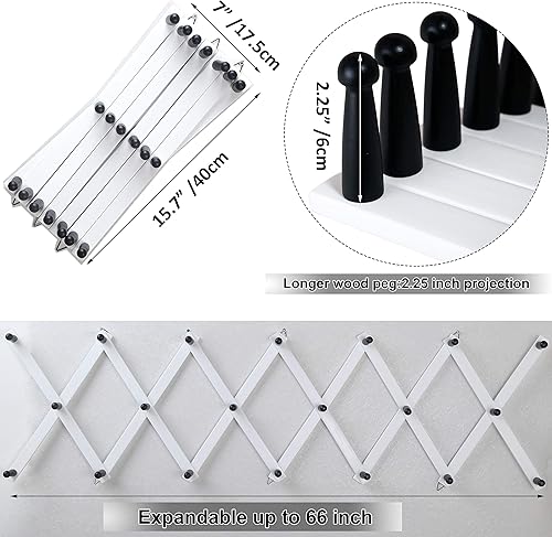 Miniatura 3 de WEBI Perchero de pared de acordeón para pared, perchero de madera expandible montado en la pared, gancho de acordeón para sombreros, gorras, 20