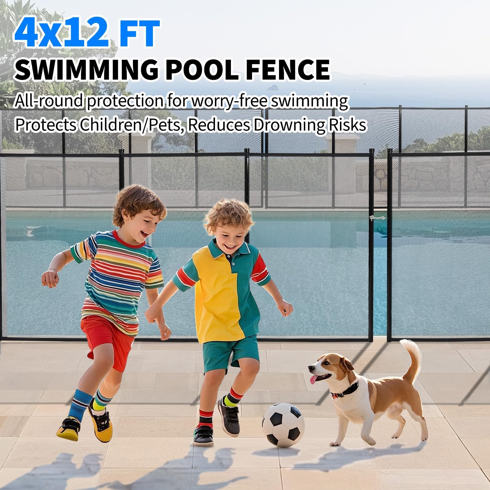 Garvee Valla de Seguridad para Piscinas de Fibra Compuesta, Malla 320 g/m² y Marco de Aluminio Reforzado, Barrera Desmontable para Piscinas y Exteriores, Montaje Sencillo, 1,22 x 14,63 m, Negro