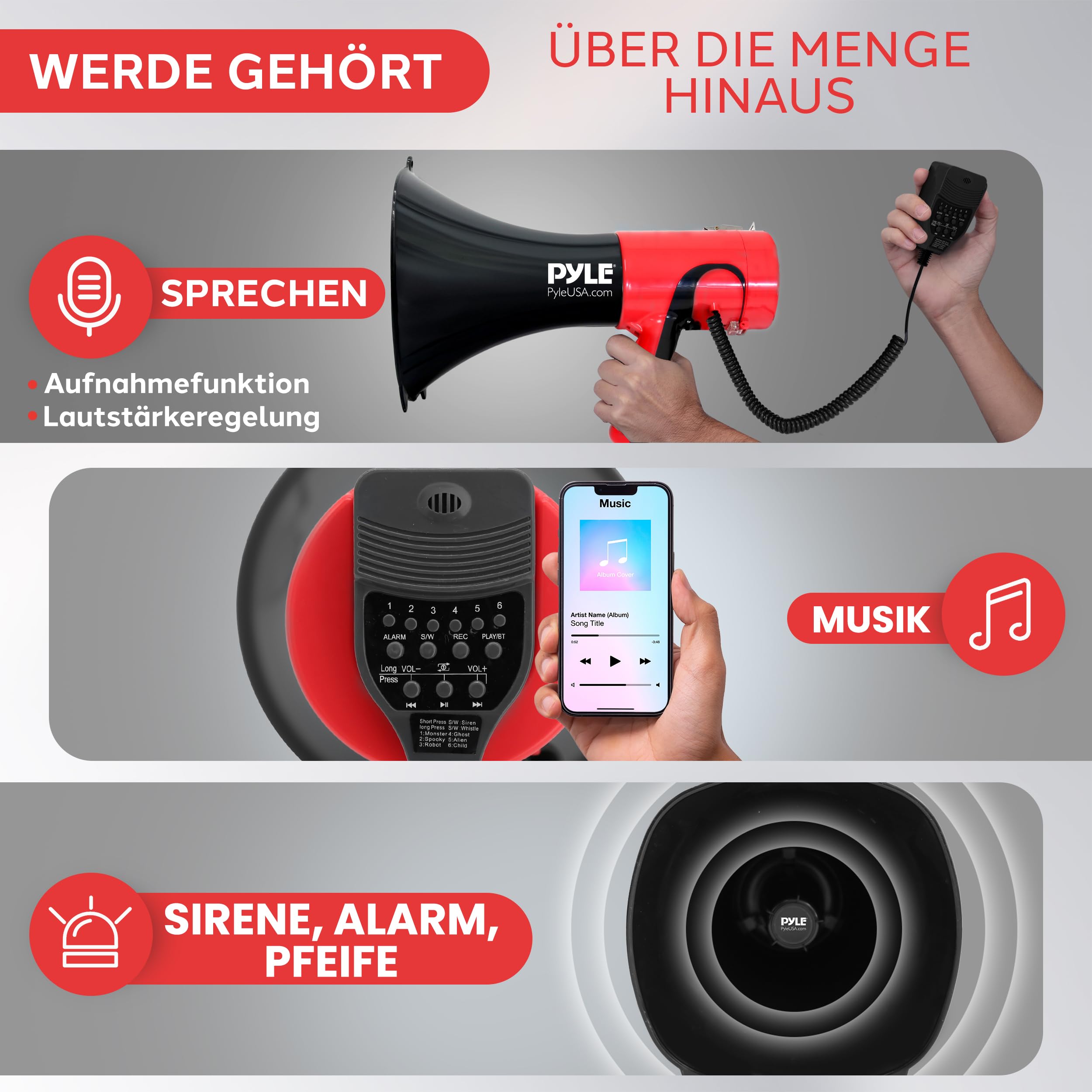 Pyle Megafon mit Sirene und Stimmenverzerrer – Bluetooth Mini-Megaphone mit Mikrofon und AUX, Lautsprecher für Kinder, Veranstaltungen und Outdoor