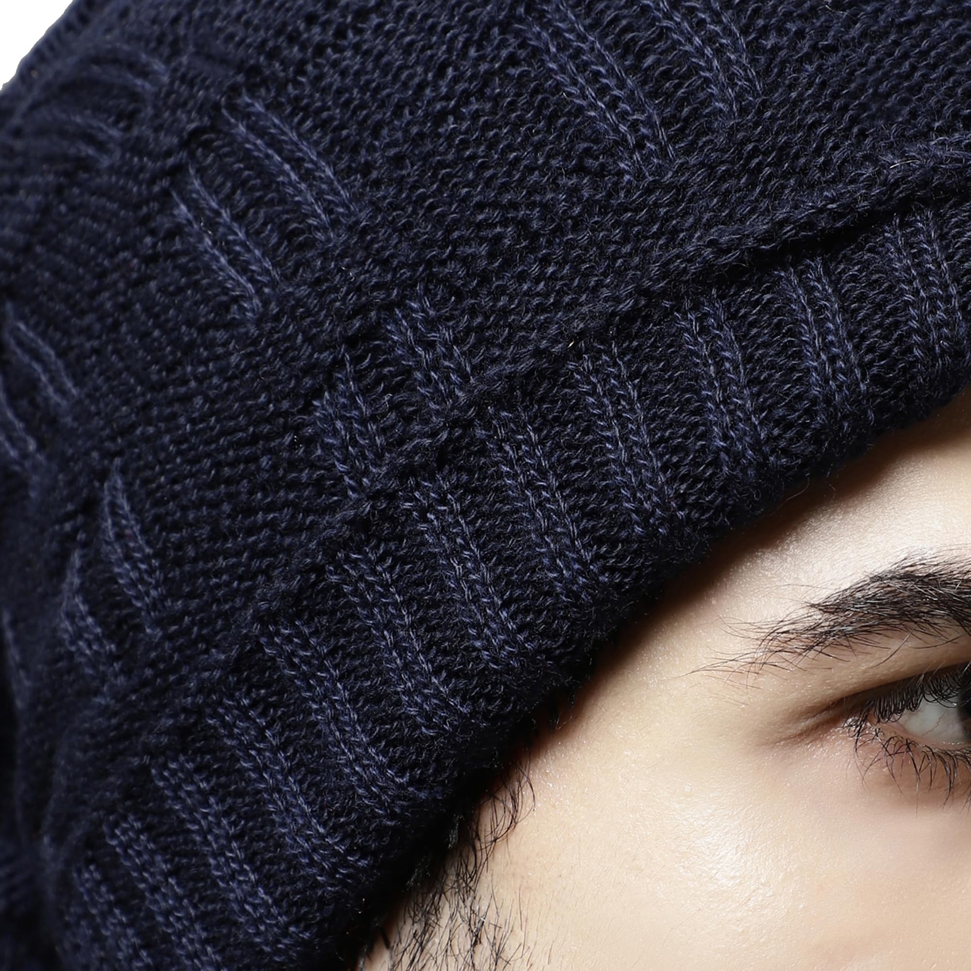 Weavers Villa Snow Proof Inside Fur Acro Wool Unisex Beanie Cap Knit Hat Thick Fleece Lined Winter Cap for Men & Women, Free Size… (Navy Blue) - Image 5 thumbnail
