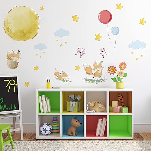 Miniatura 4 de TILLYOU 2 hojas de pegatinas de pared de Little Fox extraíbles vinilo fácil de despegar decoración de pared para niños y niñas dormitorio de