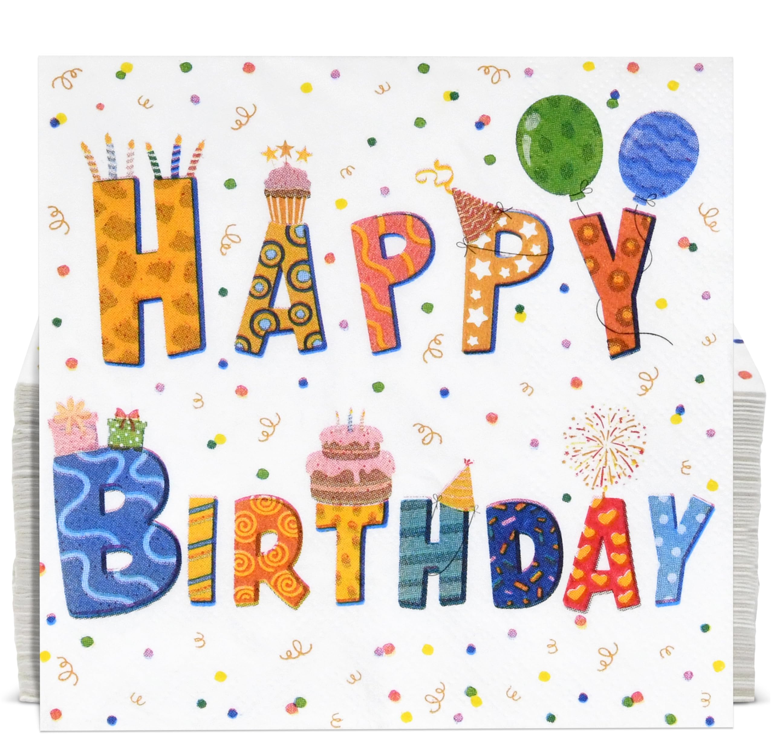 Gift Boutique 100 Pc Happy Birthday Cocktail Beverage Napkins Disposable Paper Colorful Rainbow Polka Dot Dessert Napkin B-day Party Supplies