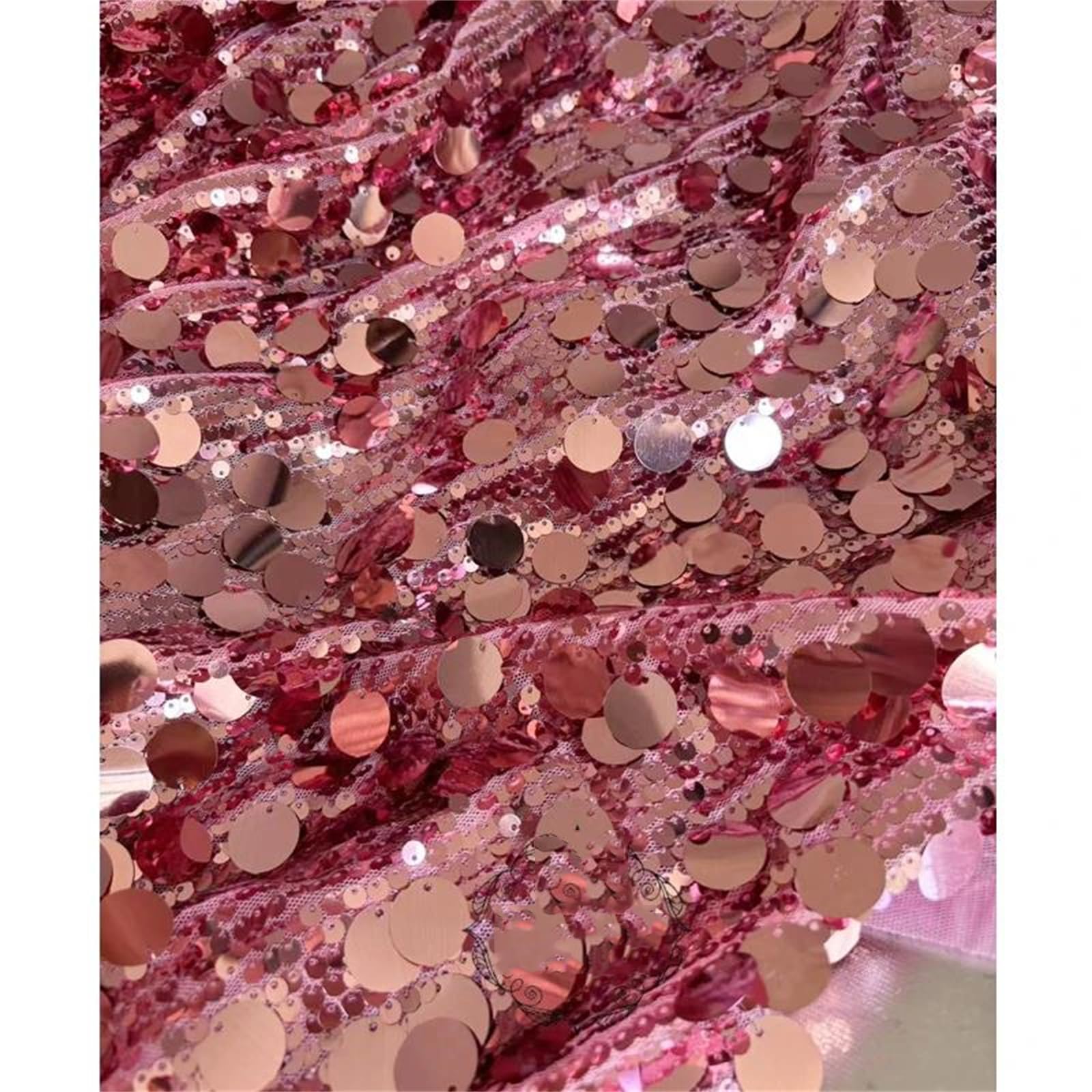 Tessuto Ricamato con Paillettes Rosa Caramello, Larghezza 135 cm, Rivestimento in Scala di Pizzo a Rete Elastica for Abito, Applique con Perline Fai da Te(270x135cm)