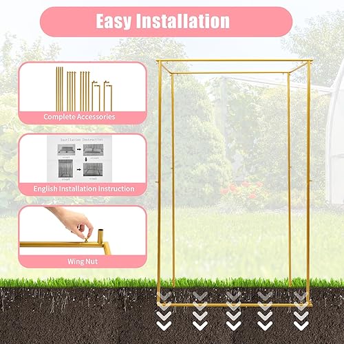 Miniatura 5 de Arco cuadrado decorativo de boda de 3.7 ft x 5.9 ft con bases, soporte de fondo de cabina de fotos de metal de doble tubo dorado para boda,