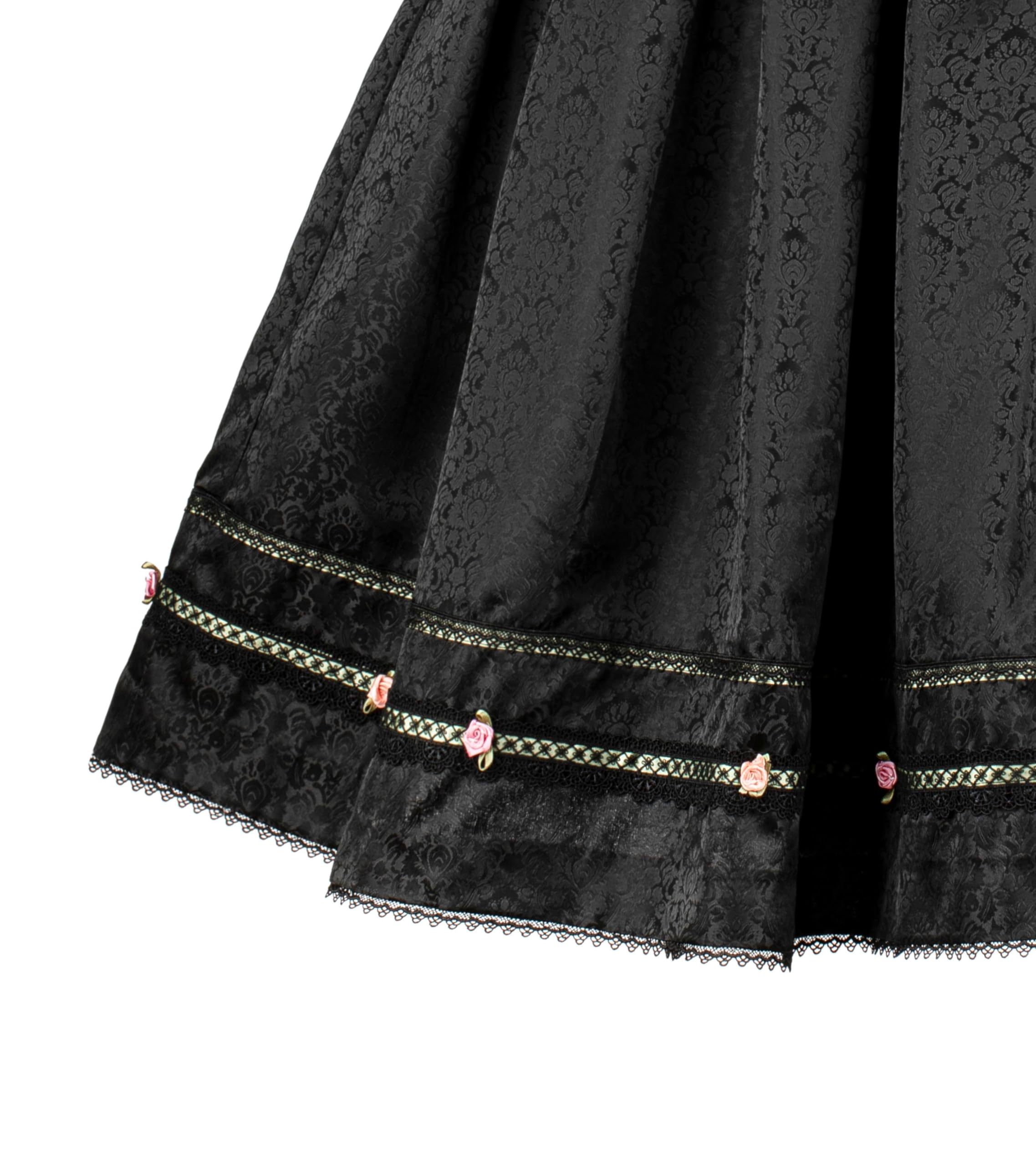 Trachtenrock Damen Knielang Dirndlrock Damen Midi aus Jacquad 65cm Damen Oktoberfest Röcke Elegent Trachten Oberteil Schwarz Größe 34-46