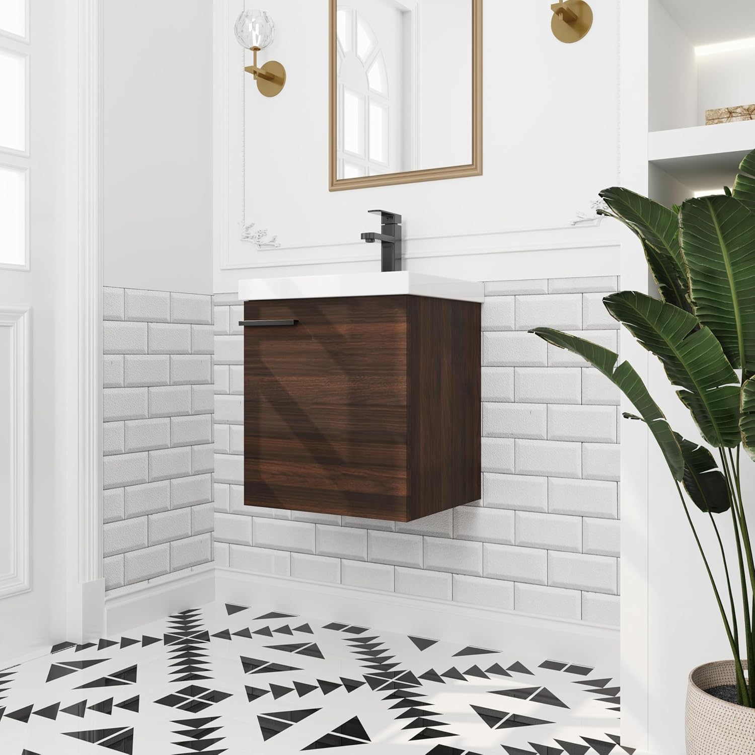18" Wall-Mounted Bathroom Vanity with Sink​​, 18 inch ​​Modern Floating Bath Vanity Design with Soft-Closing Door & Space-Saving Storage​, Dark Brown