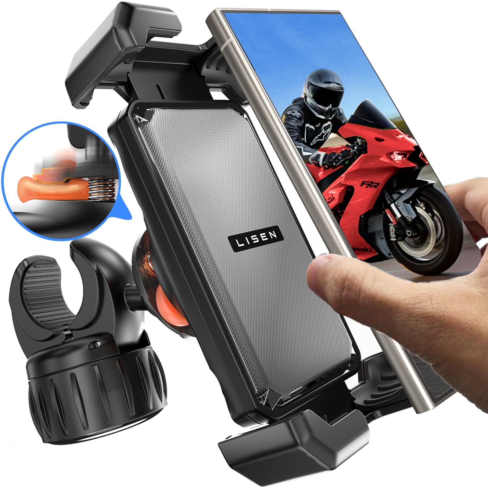LISEN Motorcycle Phone Mount Holder, [1s Quick Lock Anti Shake] Bike Phone Mount, 360° Rotatable Bicycle Phone Holder for iPhone 16 15 14 13 12 pro max Samsung Galaxy, All 4.7" to 6.8" Smartphones