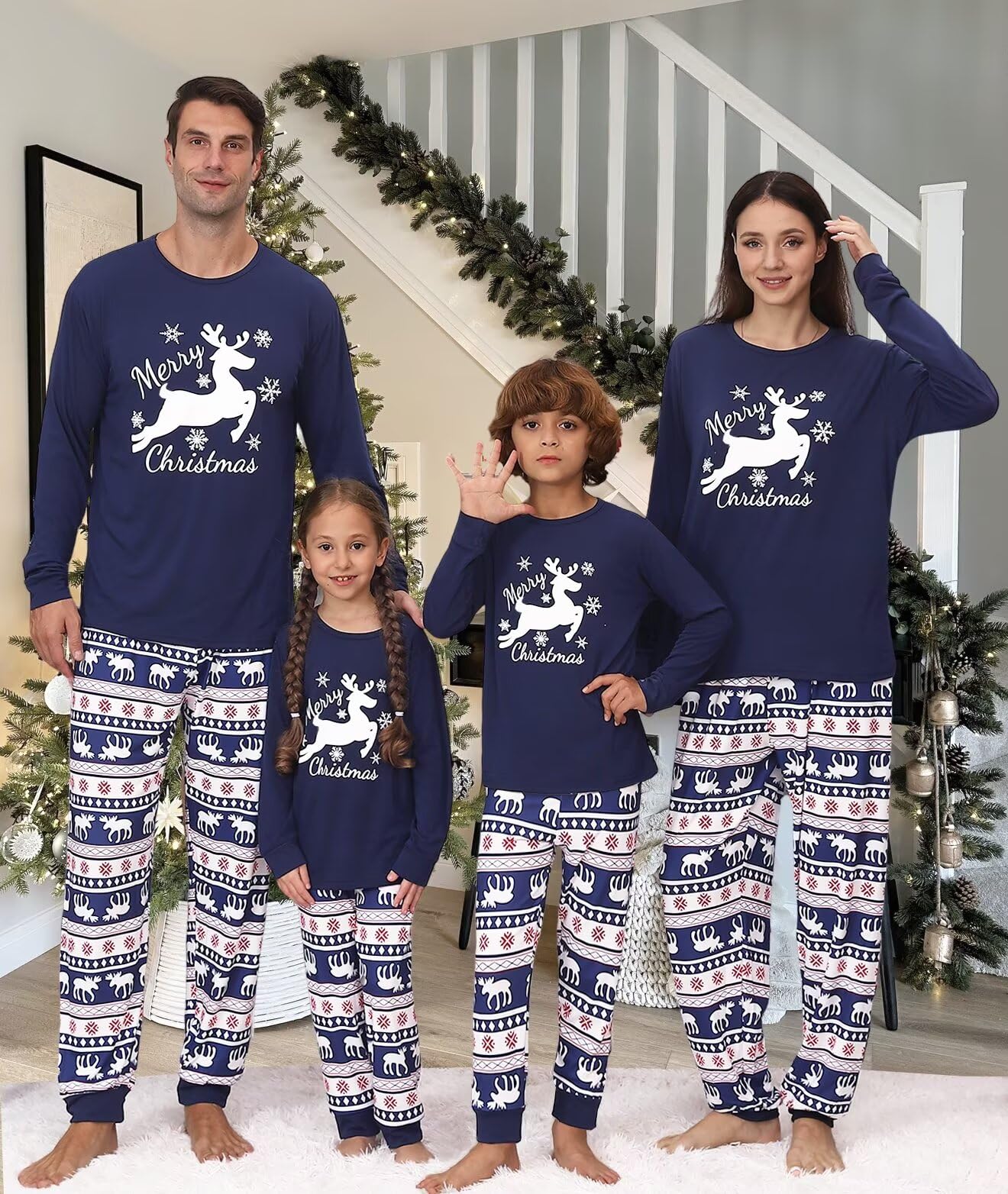 YEAXLUD Pijamas de Navidad divertidas a juego para la familia, conjuntos de ropa de dormir para mujeres, parejas, hombres, adultos, damas