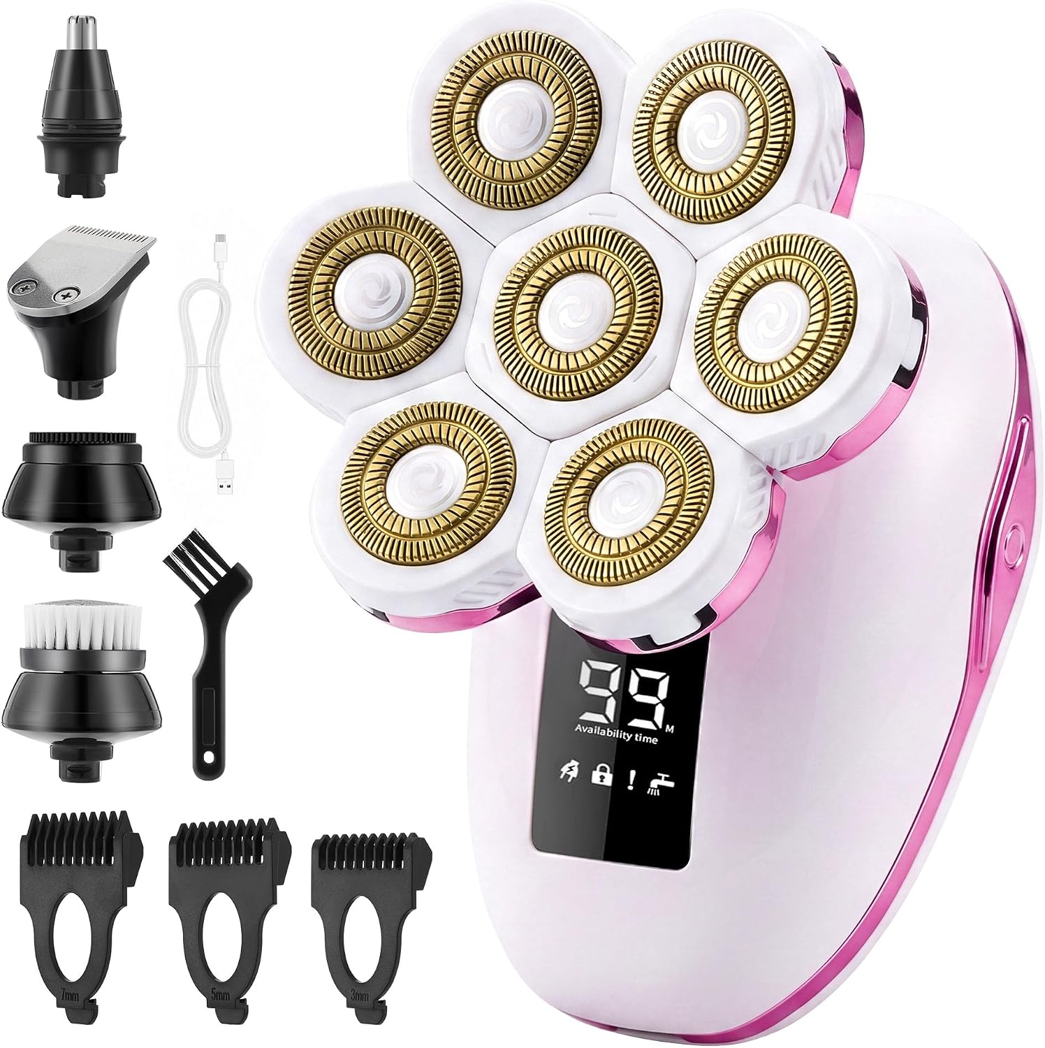 Electric Razors for Women, 7D Electric Shaver for Women, 5 in 1 Lady Shavers, Wet/Dry Bikini Trimmer for Women, Rechargeable Facial Hair Removal, Painless Face Razor for Arms Legs Armpit Pubic Area
