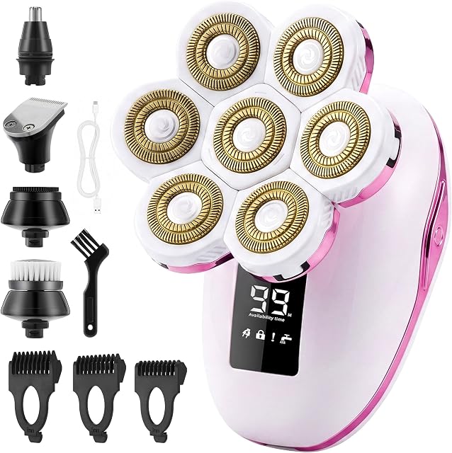 Razors électriques pour femmes, 7D Shaver électrique pour les femmes, 5-IN-1 Lady Shaver, Bikini Trimmer humide/séché pour les femmes, Enlèvement des cheveux faciaux rechargeables, Rasoirs électriques sans douleur pour femmes pour les jambes Armpit Pubic Area