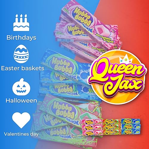 Miniatura 4 de Hubba Bubba Bubble Gum a granel  Paquete variado de 3 sabores (total de 18 chicles de mascar)  6 chicles de frambuesa azul agrio  6 chicle de sandía