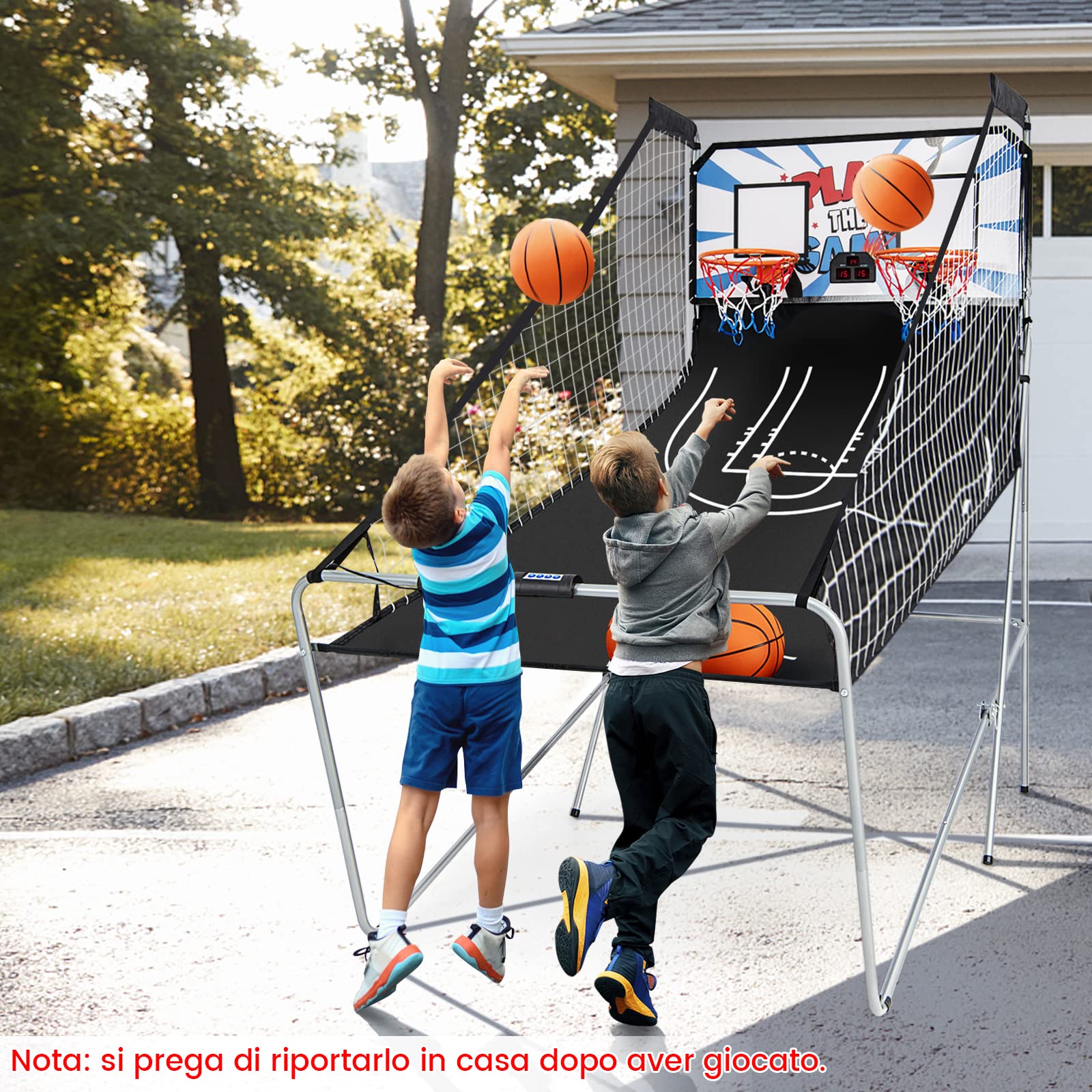 COSTWAY Macchina da Pallacanestro Elettronica, Canestro Basket da Camera a Doppio Tiro Pieghevole con Punteggio Elettronico, 4 Palle, 8 Modalità di Gioco e 2 Canestri (Bianco)