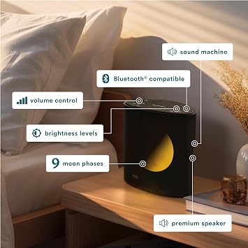 Homedics Sound Sleep Moon Dream Sound Machine and Alarm Clock | Enhance Sleep,18 Soothing Sounds, Lunar Display, Bluetooth Connectivity Speaker, and Adjustable Brightness