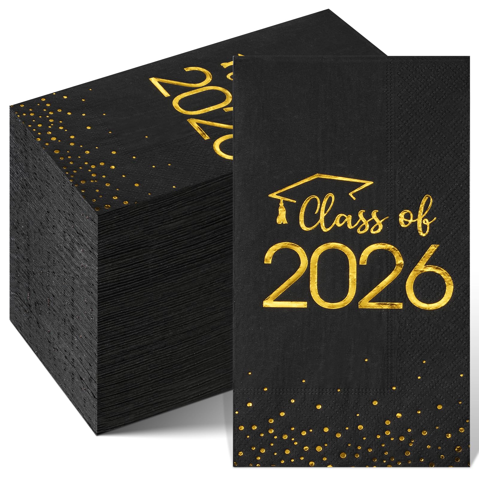 100pcs Class of 2026 Graduation Napkins, Disposable Congrats Grad Cocktail Napkins Foil Dot Paper Hand Towels for 2026 High School University College