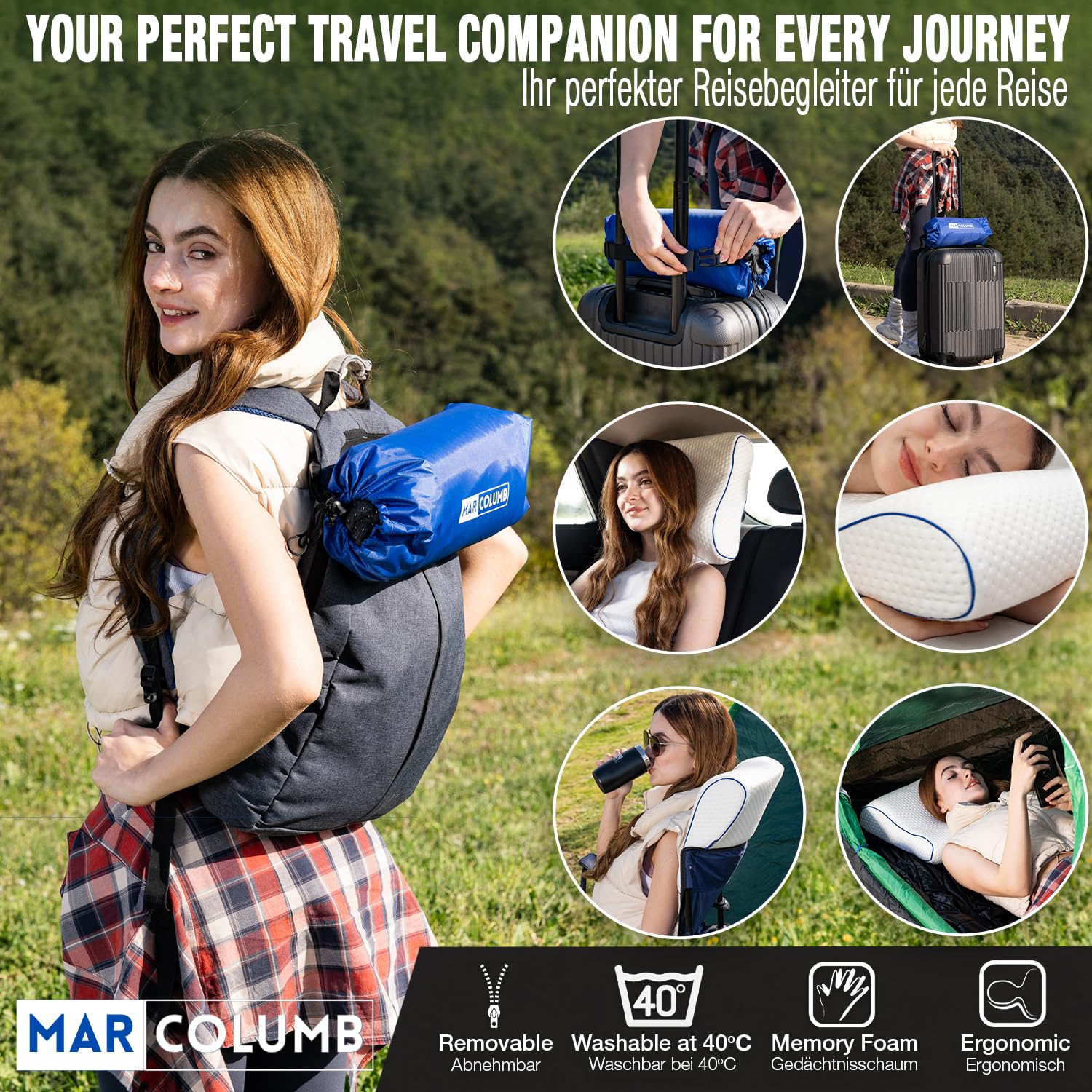 Reisekissen-Campingkissen-ergonomisches Memory-Schaum-Kissen mit temperaturregulierendem Bezug-Oeko-TEX Made IN Green
