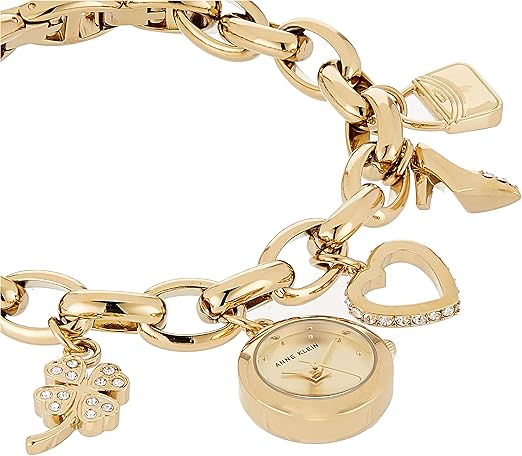 Anne Klein Women's Premium Crystal Accented Gold-Tone Charm Bracelet Watch, 10/7604CHRM thumbnail 4