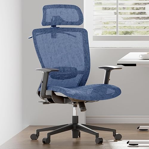 FLEXISPOT Silla de oficina ergonómica ejecutiva de malla giratoria para computadora con reposacabezas ajustable en altura y reposabrazos, silla de