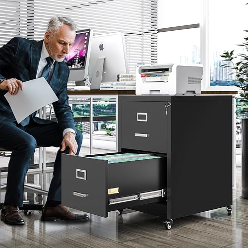 Miniatura 2 de YITAHOME Archivador vertical de 2 cajones, archivador móvil de metal con cerradura, archivador debajo del escritorio para tamaño legalcartaA4,