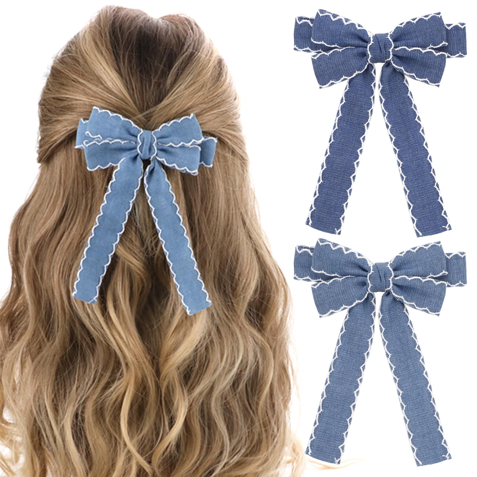 2PCS Hair Bows for Women Bow-knot Hair Clips with Long Tail for Girls
