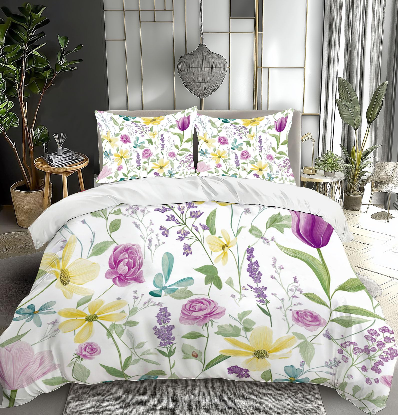 Housse de couette aquarelle 240x260 cm pour illuminer votre chambre avec un motif floral moderne