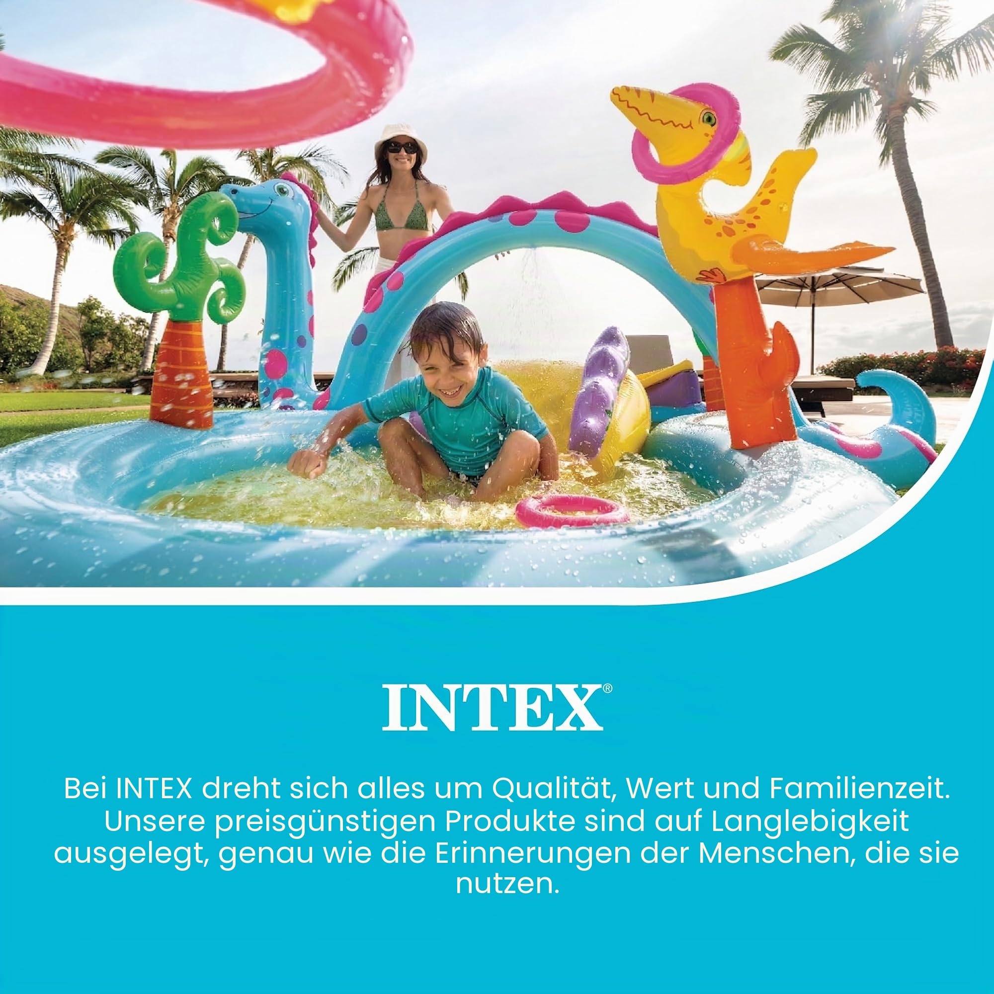 Intex 57135EP - Aufblasbares Wasserspielcenter Dinoland, 131 x 90 x 44 Zoll