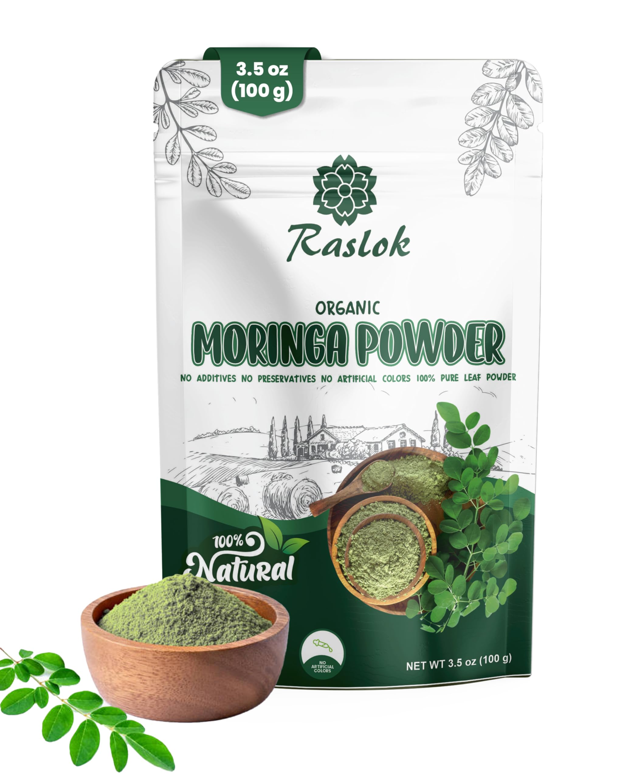Moringa Powder | 100% Pure Leaf | No Additives or Preservatives | Vegan, Non-GMO, Shade-Dried Superfood | 3.5 oz (100g) | Natural Green Nutrient-Rich Energy Boost