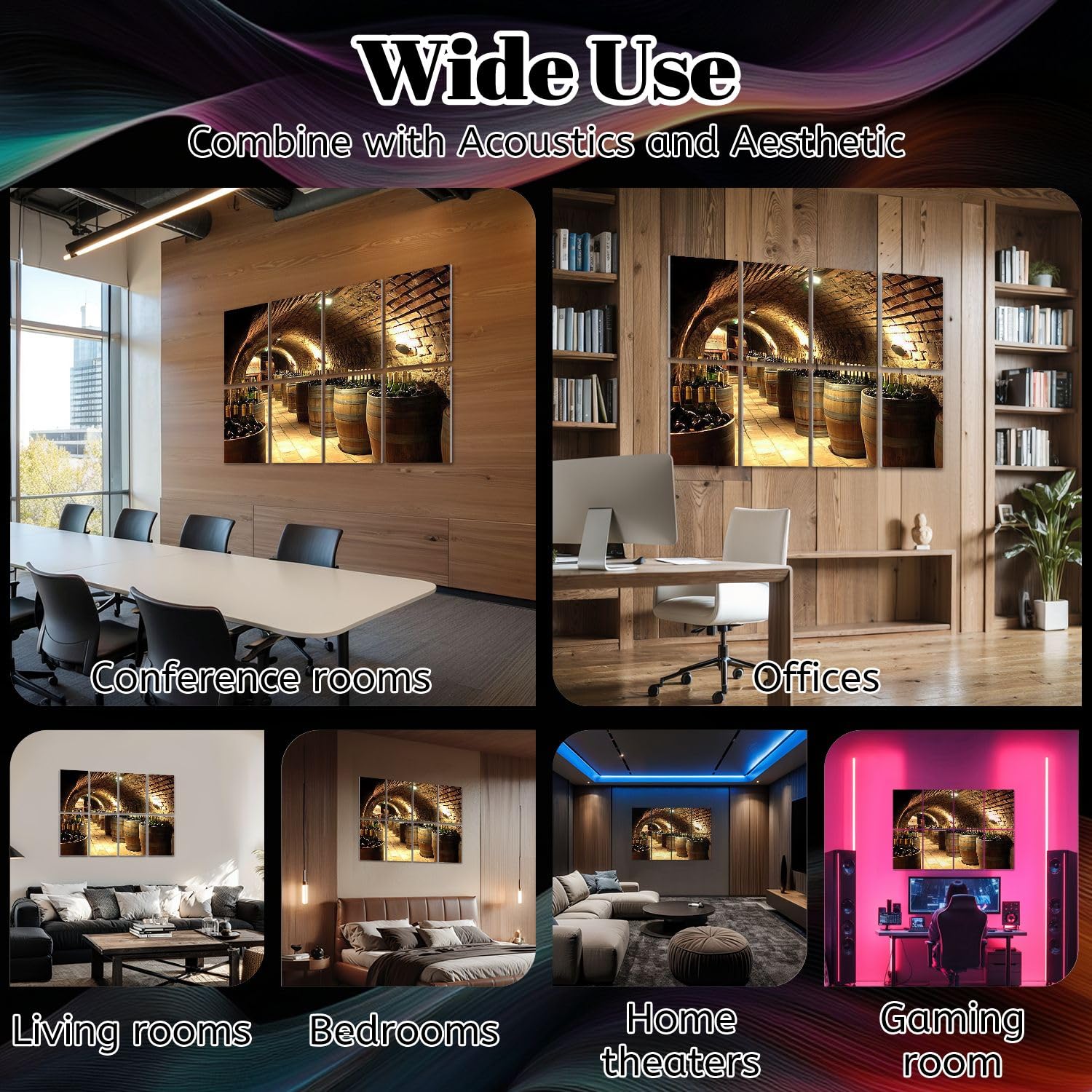 8 Panels Art Acoustic Soundproof Wall Panels - 48x32 Inch Set, Decorative Sound Absorbing Padding For Home Studio