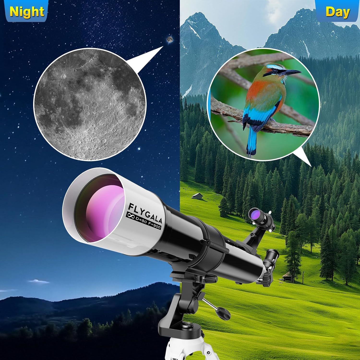 Telescope for Adults High Powered Astronomical,80mm Aperture 900mm Professional Refractor Telescopes for Astronomy Beginners 36-270X FMC with AZ Mount Tripod,Carrying Bag,Phone Adapter - Image 7