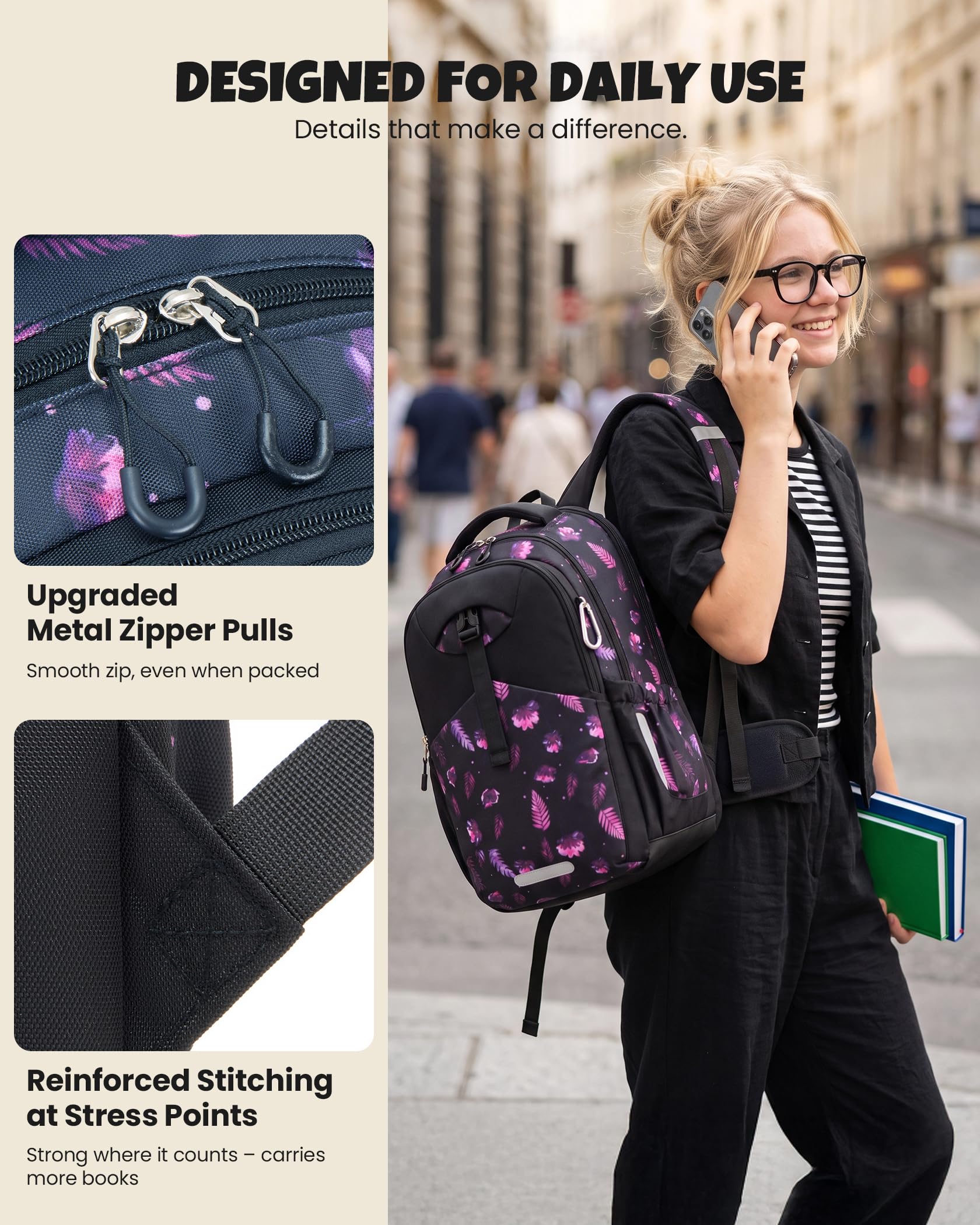 Torby szkolne Ergonomiczny plecak dla chłopca i dziewczynki, casualowy czarny plecak z pokrowcem przeciwdeszczowym, przegródką na laptopa, zdejmowanym pasem biodrowym, plecak na podróże na zewnątrz do