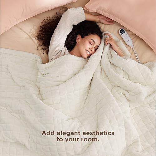 Vista 444 de Bedsure - Manta eléctrica tamaño matrimonial; térmica, de franela suave, calentamiento rápido, 10 ajustes de tiempo y 6 ajustes de calor; regalo 01
