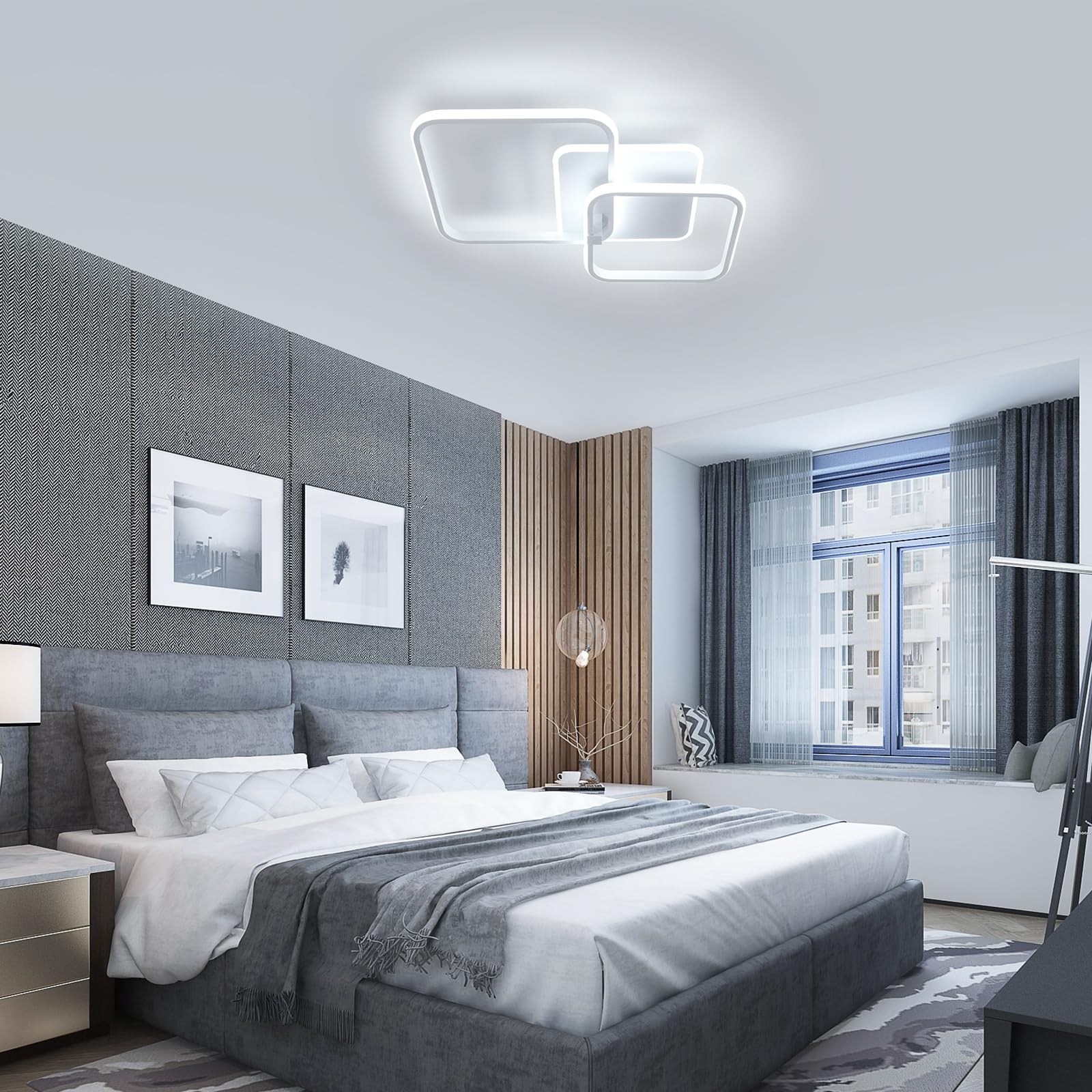 Plafoniera LED Soffitto 40W 4700LM, 52CM Lampada Quadrata Moderna, Lampadario per Soggiorno, Camera da Letto, Sala da Pranzo, Bianco Freddo 6500K