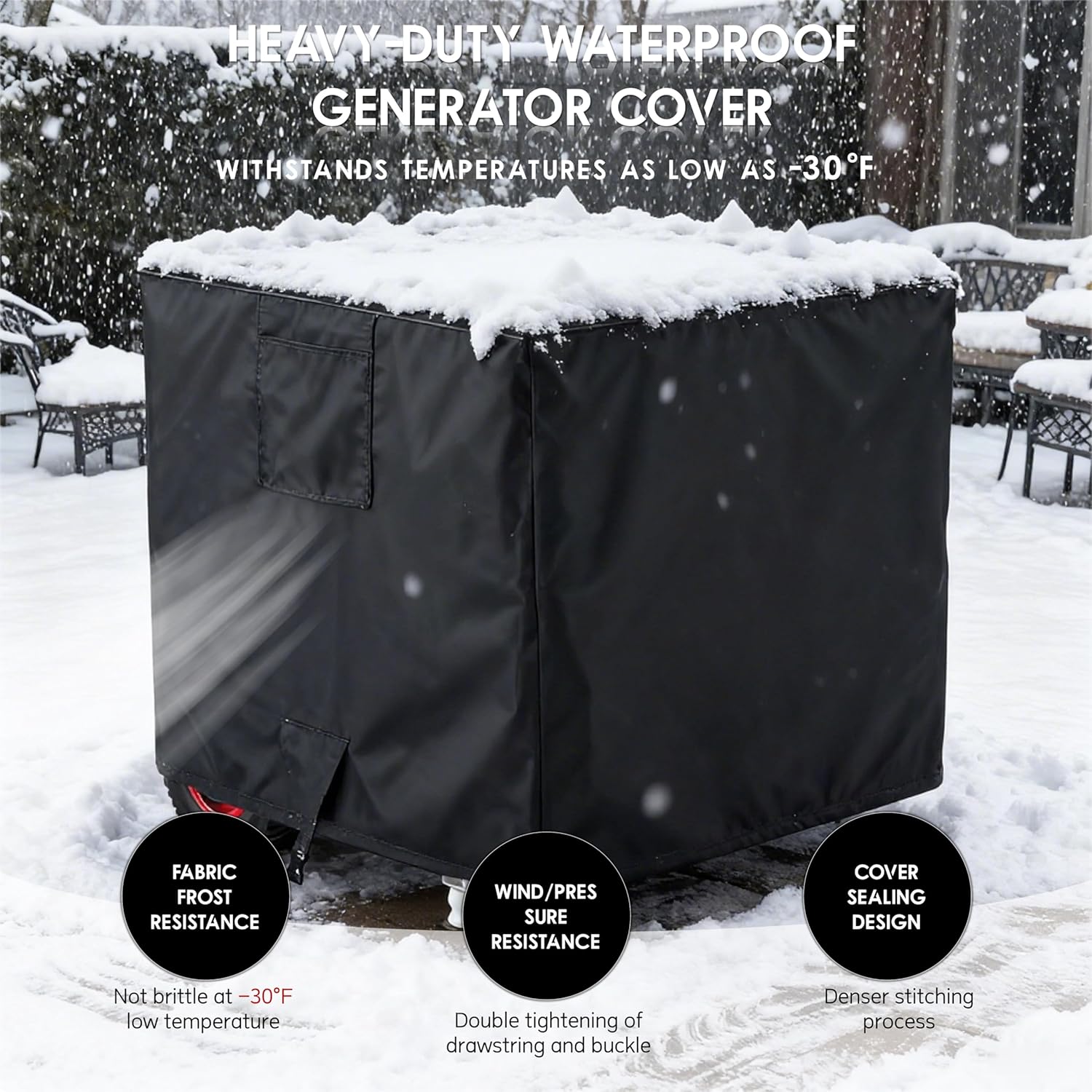 Waterproof Generator Cover, 24x18x18 inch, 600D Heavy Duty Oxford - for Most Generators 3000-5000 Watt, Portable Generator Cover for Outside, Black
