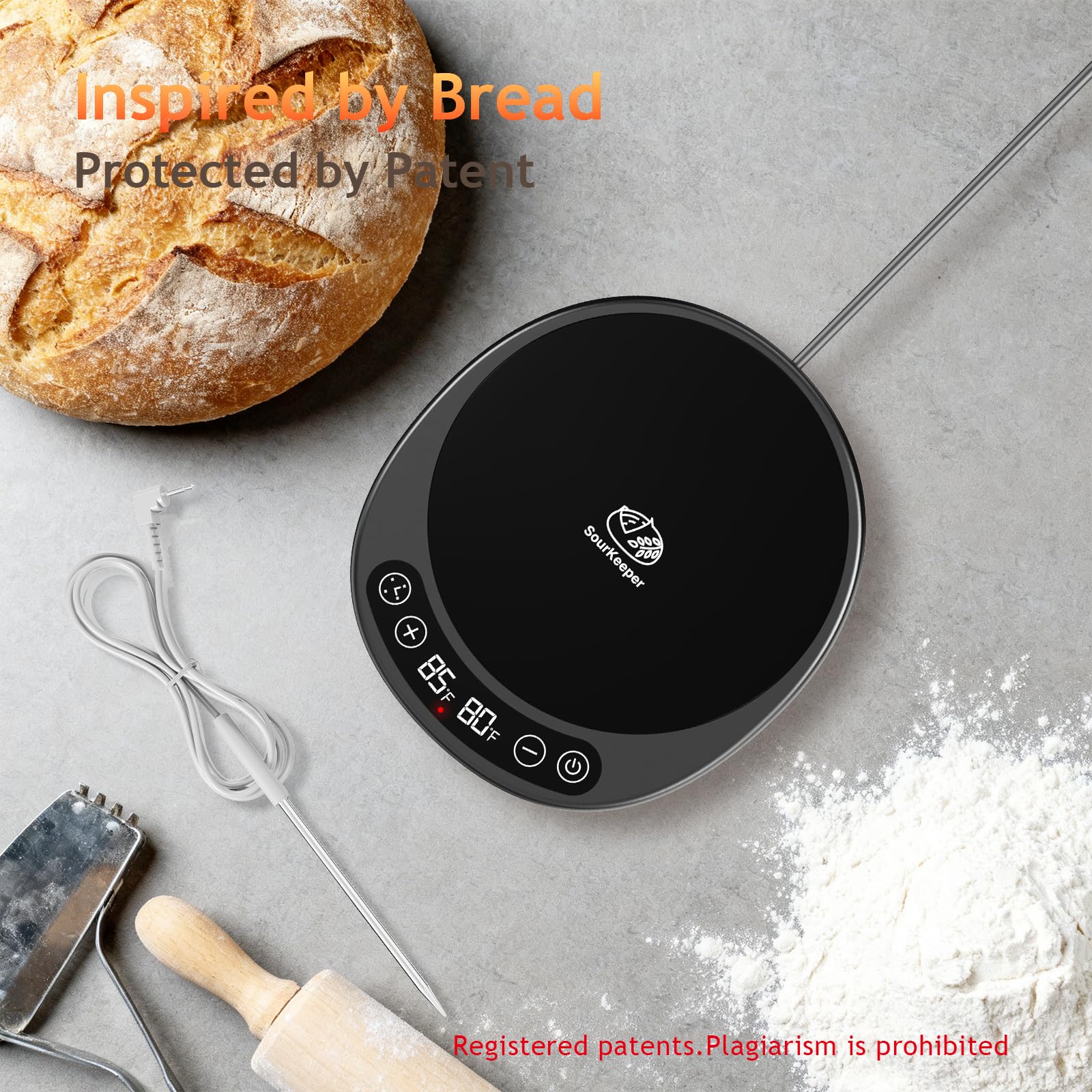SourKeeper Plus grand chauffe-levain Pro – Plaque chauffante plus grande mise à niveau 2026, sonde de température de la pâte, contrôle de -17,2 °C (21,1 à 43,3 °C), minuterie 24 heures, surveillance