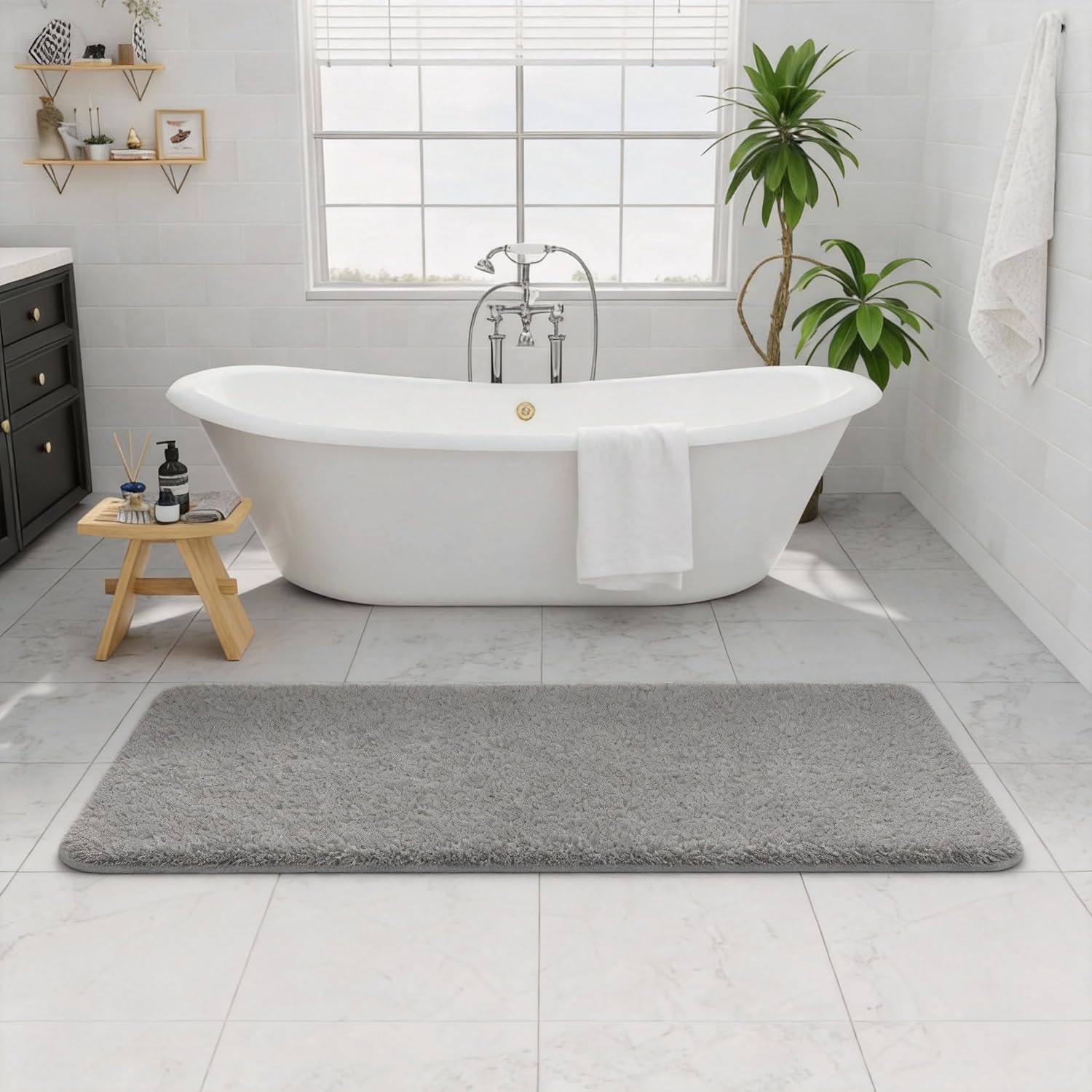Bathroom Runner Rugs 60x24, Extra Soft and Absorbent Bath Mats, Non-Slip Shaggy Long Bath Rug for Bathroom Floor, Tub and Shower, Machine Washable, Quick Dry, Grey - Image 6