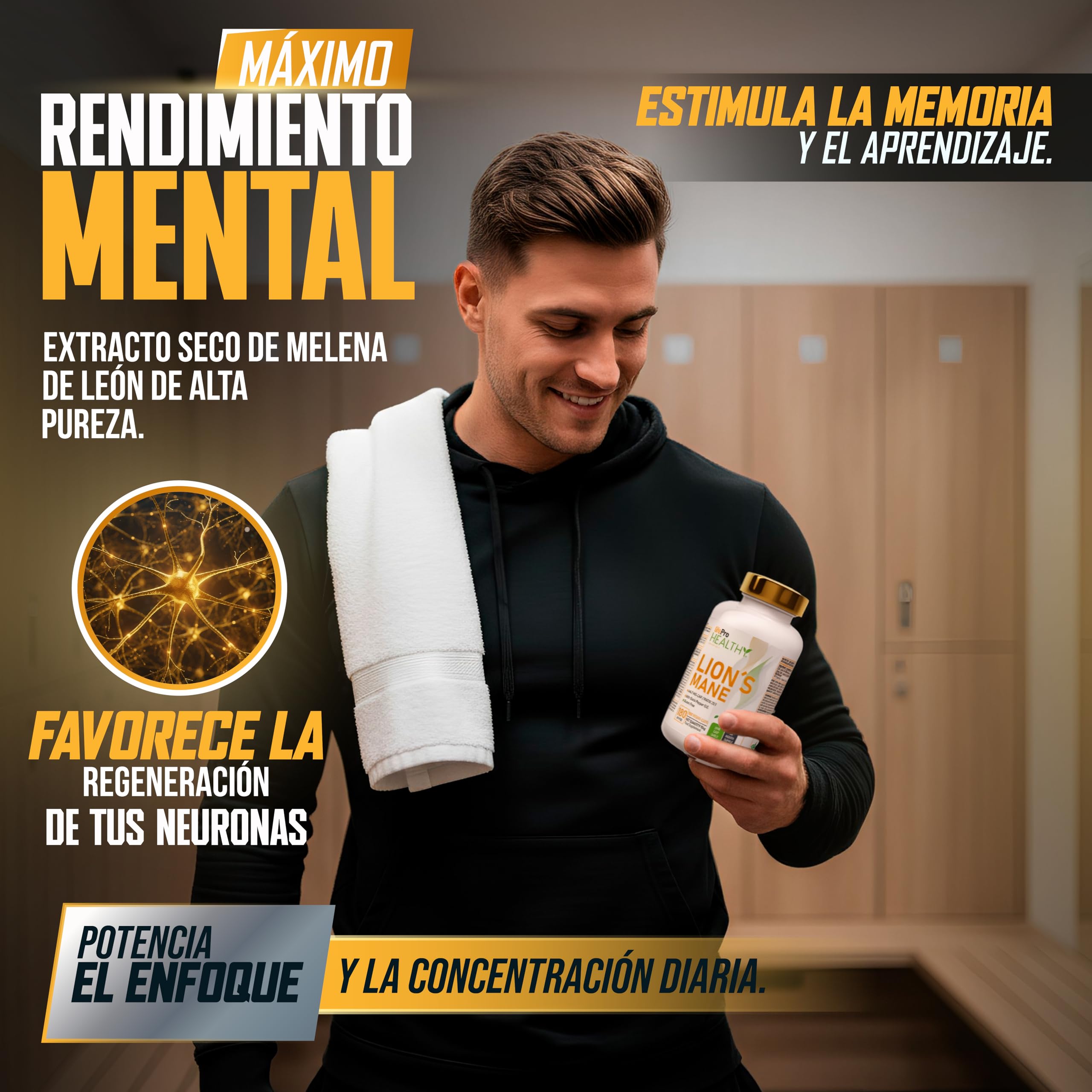 Life Pro Lions Mane capsules o Melena de Leon capsulas superlativa Alta Potencia 16,000mg – Extracto 25:1 Ultra-con BioPerine® – Alto Polisacáridos y Beta-Glucanos – 6 Meses – Nootropico, inmunidad.