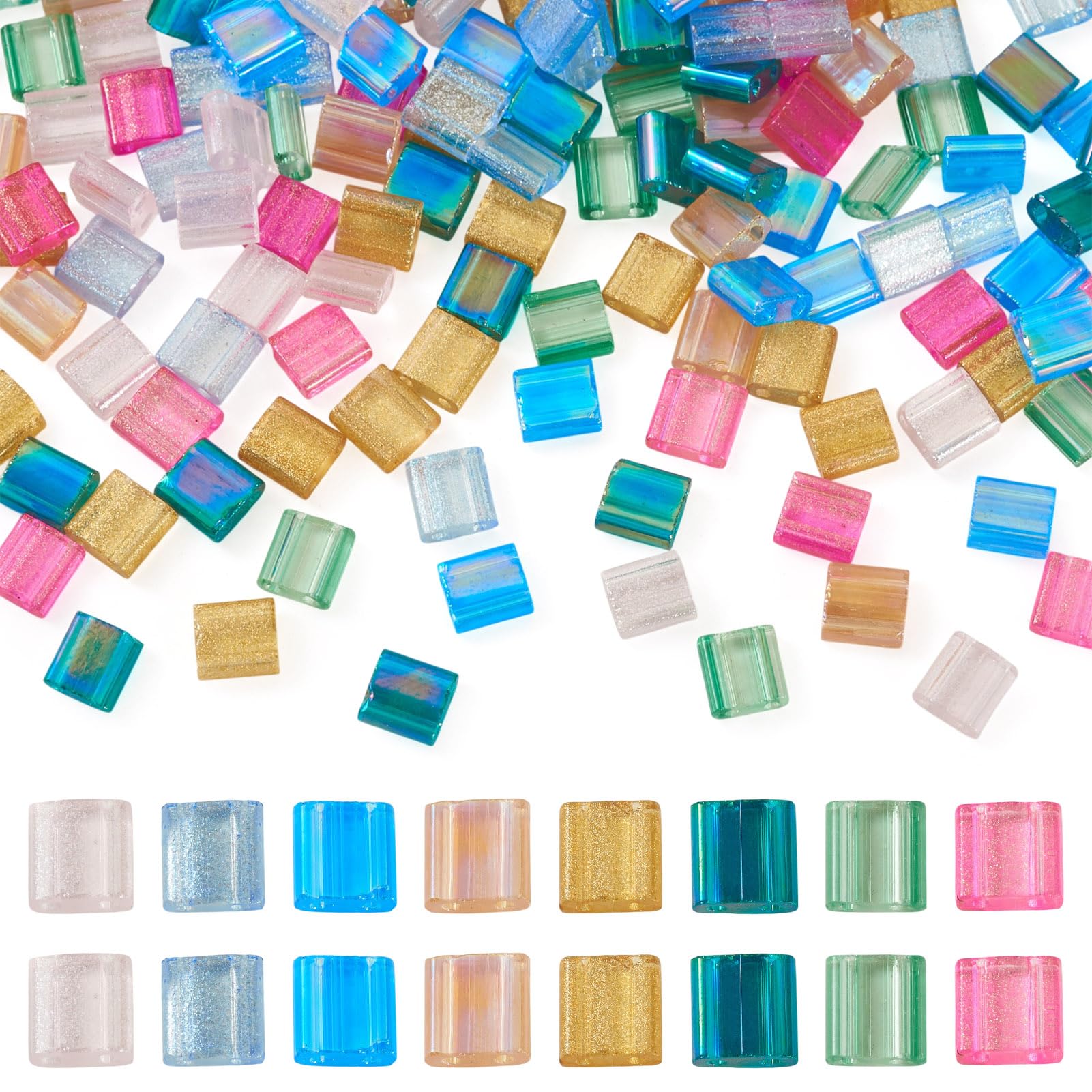 Craftdady 160pcs 2-Hole Glass Seed Beads Transparent Glitter Flat Rectangle Beads Double Hole Connector Beads for DIY Jewelry Bracelet Craft Making — image 1