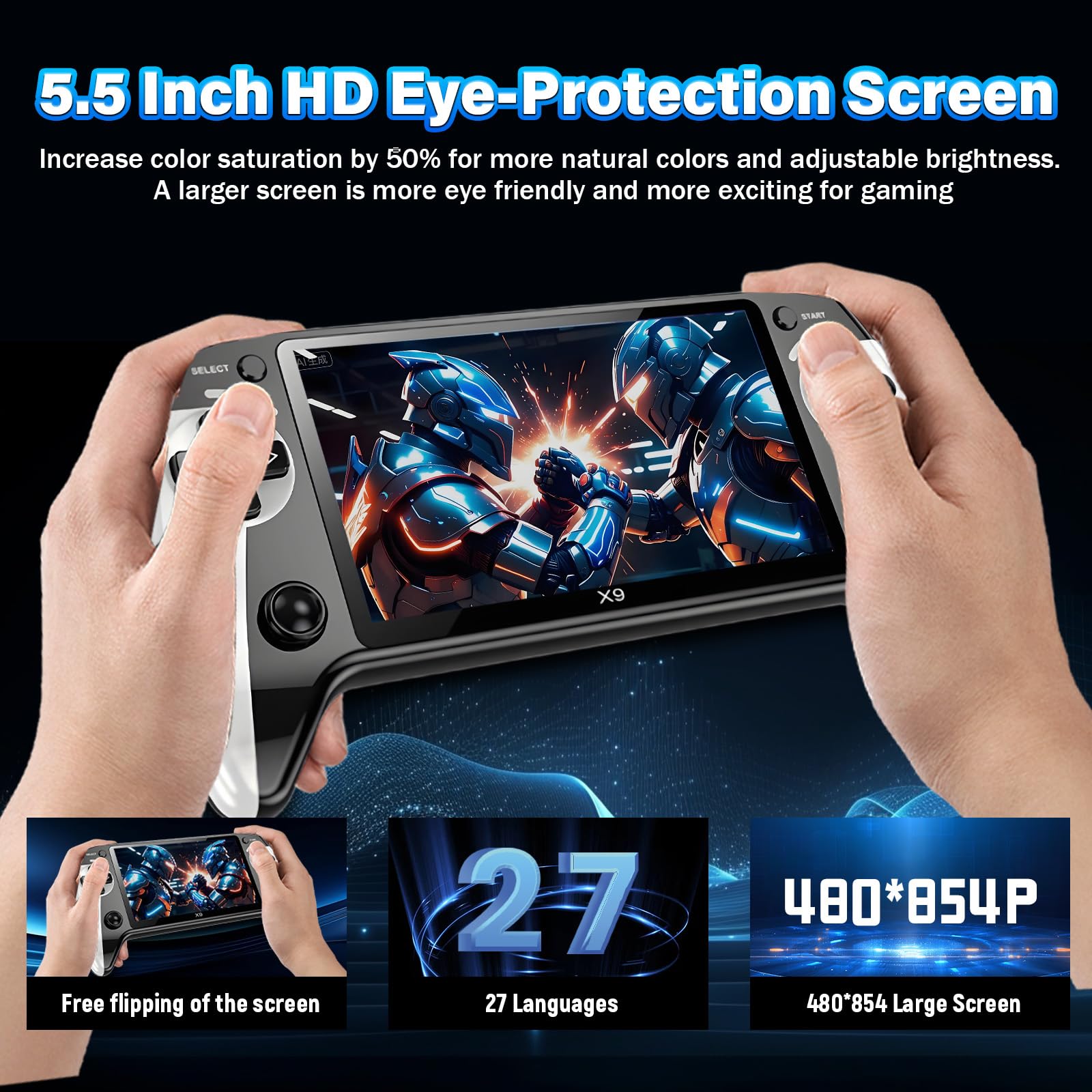 X9 Retro Handheld Game Console with 5.5-inch HD IPS Eye-Protection Screen,Retro Games Console with TXT E-Book,Linux System,TV Output,15000+ Games,External Gamepad,Music,2000mAh Handheld Console - Image 2