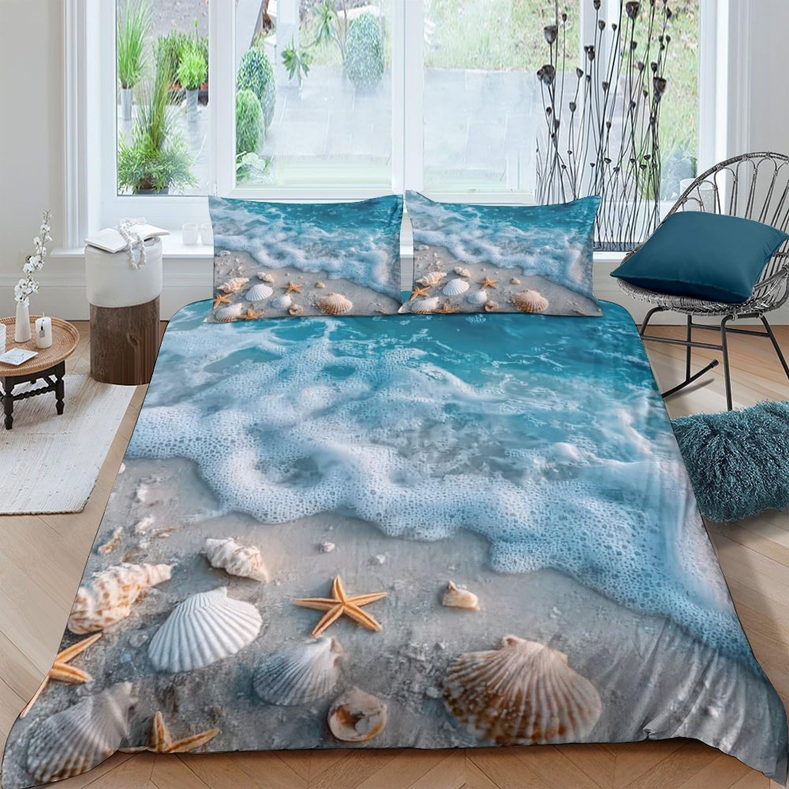 Ctjqhvkz Style-5 3D Printed Ocean Beach Fitted Sheet Microfiber Soft Starfish Seashell Mattress Cover For Bedroom Guest Room Machine Washable Single（135X200cm）