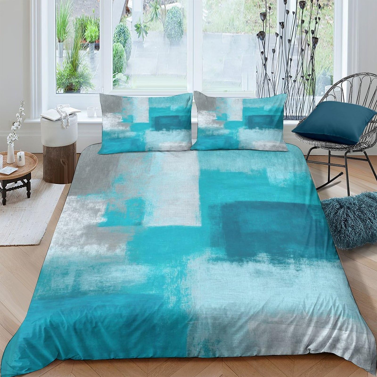 Ctjqhvkz Style-6 3D Printed Abstract Blue Fitted Sheet Microfiber Soft Watercolor Block Bed Sheet For Bedroom Guest Room Mattress Decor Single（135X200cm）