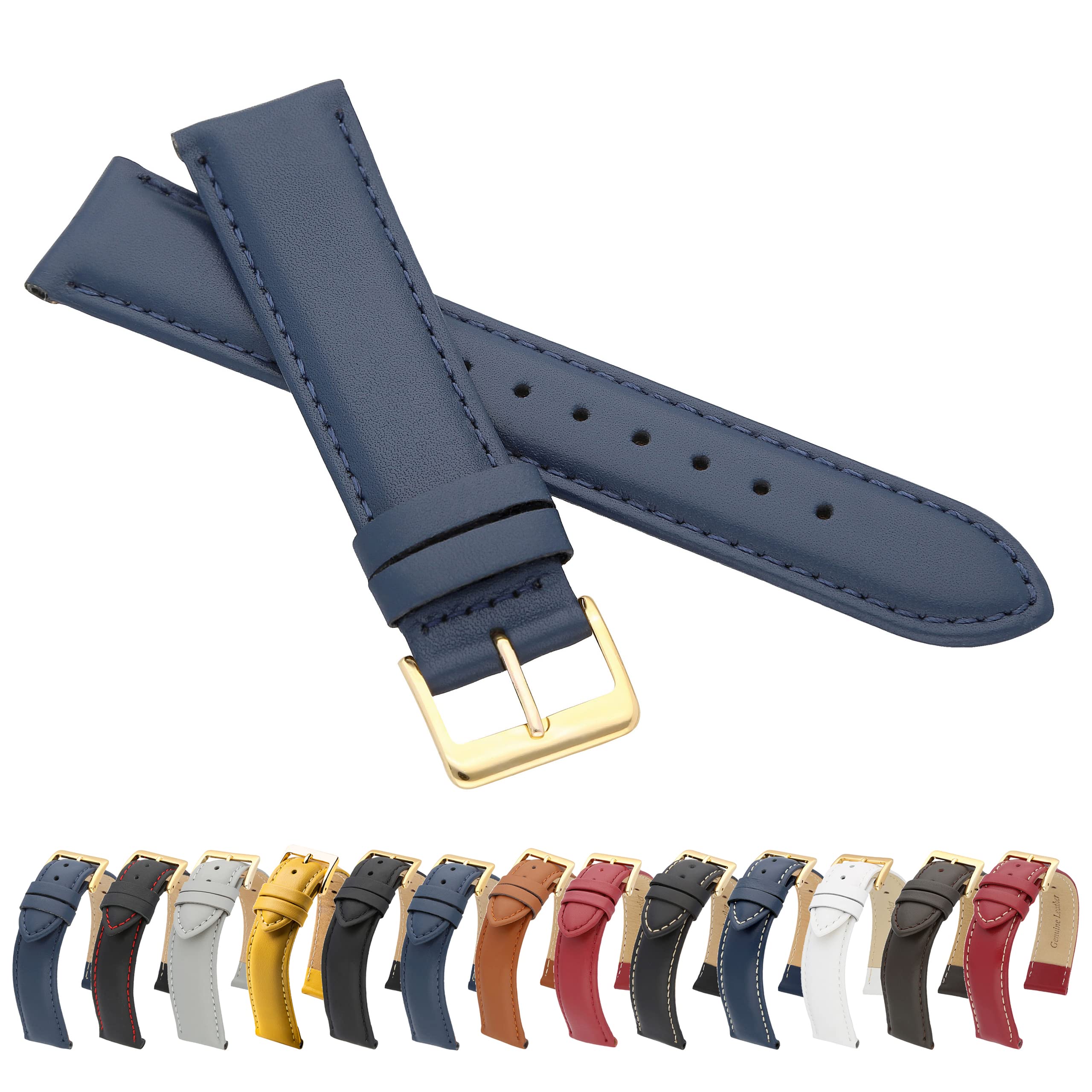 Cinturino In Pelle MARCHEL Per Orologio - 18 Mm, Extra Lungo 20,5 Cm, Colori Nero, Blu, Marrone, Bianco - 3