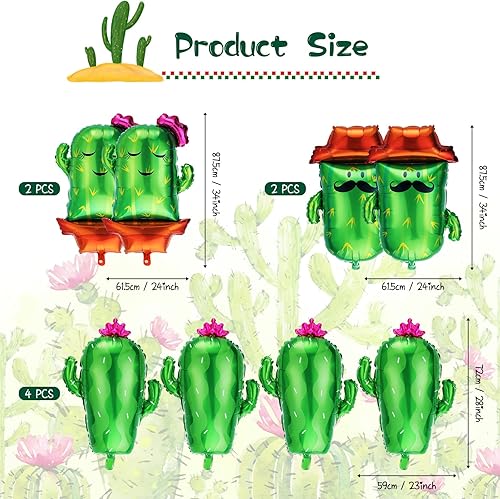 Miniatura 2 de 8 globos grandes de cactus de 34 y 28 globos de aluminio mexicanos gigantes para fiesta de cumpleaños, fiestas de tacos, suministros de decoración