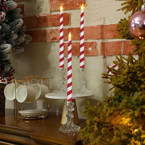 Miniatura 2 de Baquler 6 velas cónicas sin llama de bastón de caramelo que funcionan con pilas, velas LED de Navidad de 10.6 pulgadas con temporizador remoto,