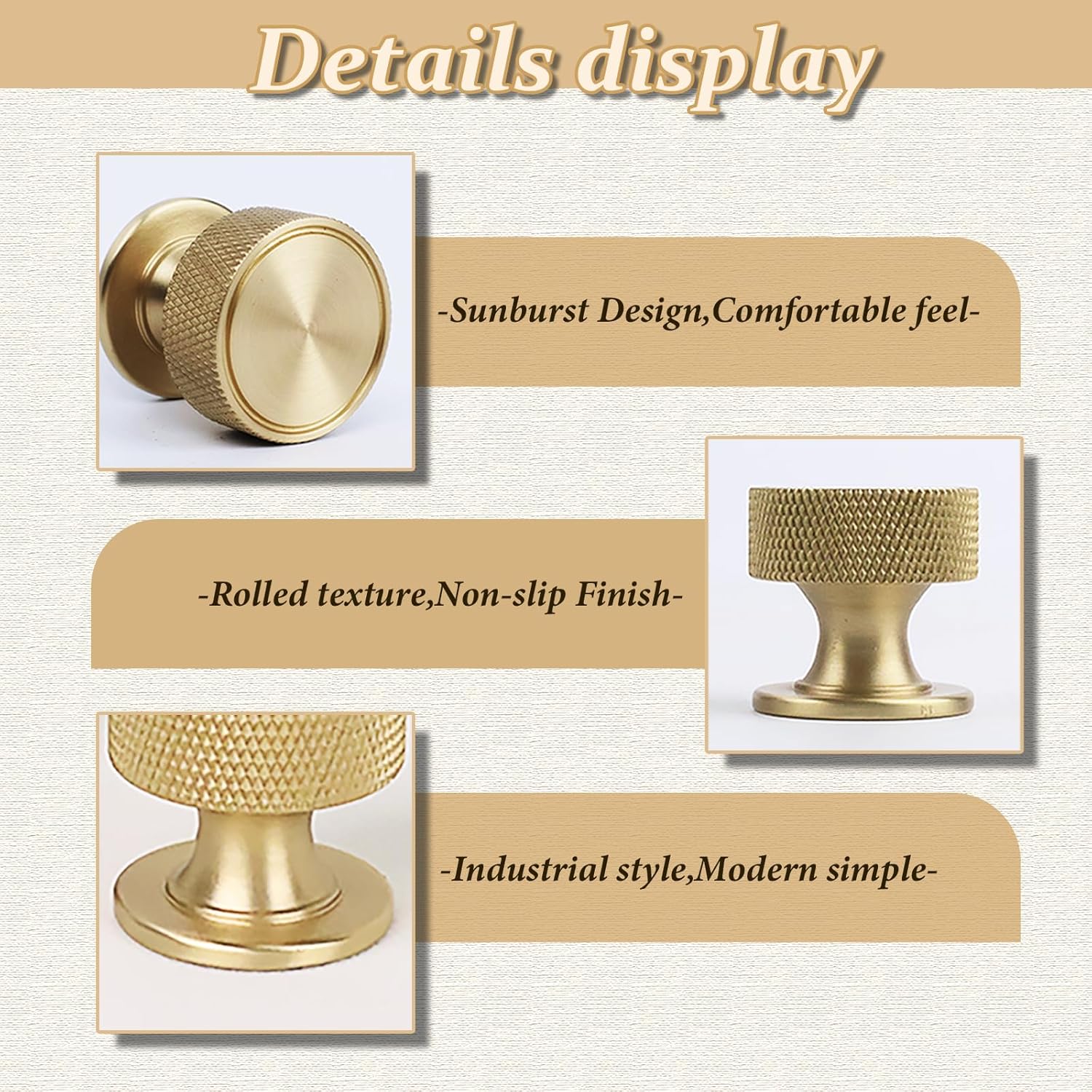 2 Pack Knurled Grip Solid Brass Cabinet Knobs, Brushed Finish Round Cabinet Handle Pull for Drawer Kitchen Bathroom Dresser (2)